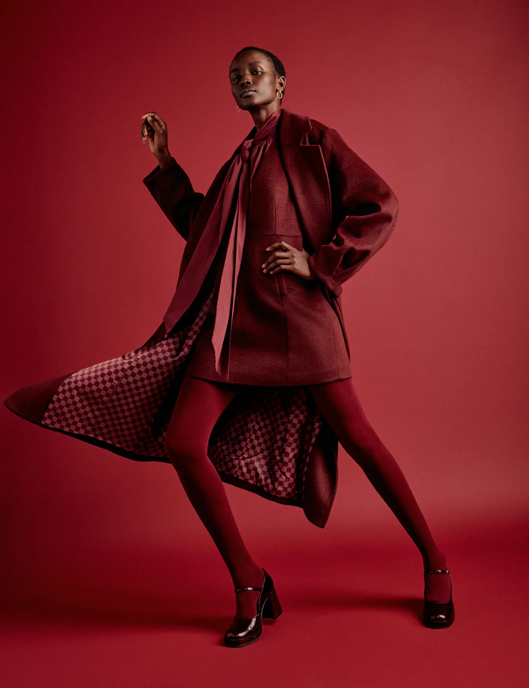 NC x Lisou Burgundy Wool Blend Tailored Longline Coat - Image 2