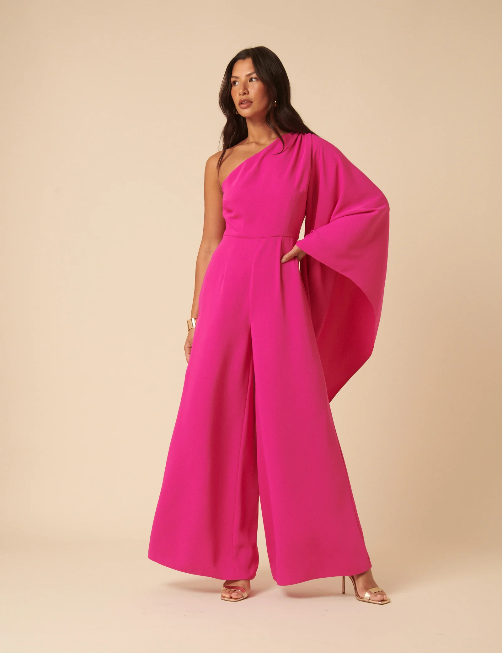 NC x Lisou Pink Crepe One Shoulder Jay Draped Jumpsuit - Image 2