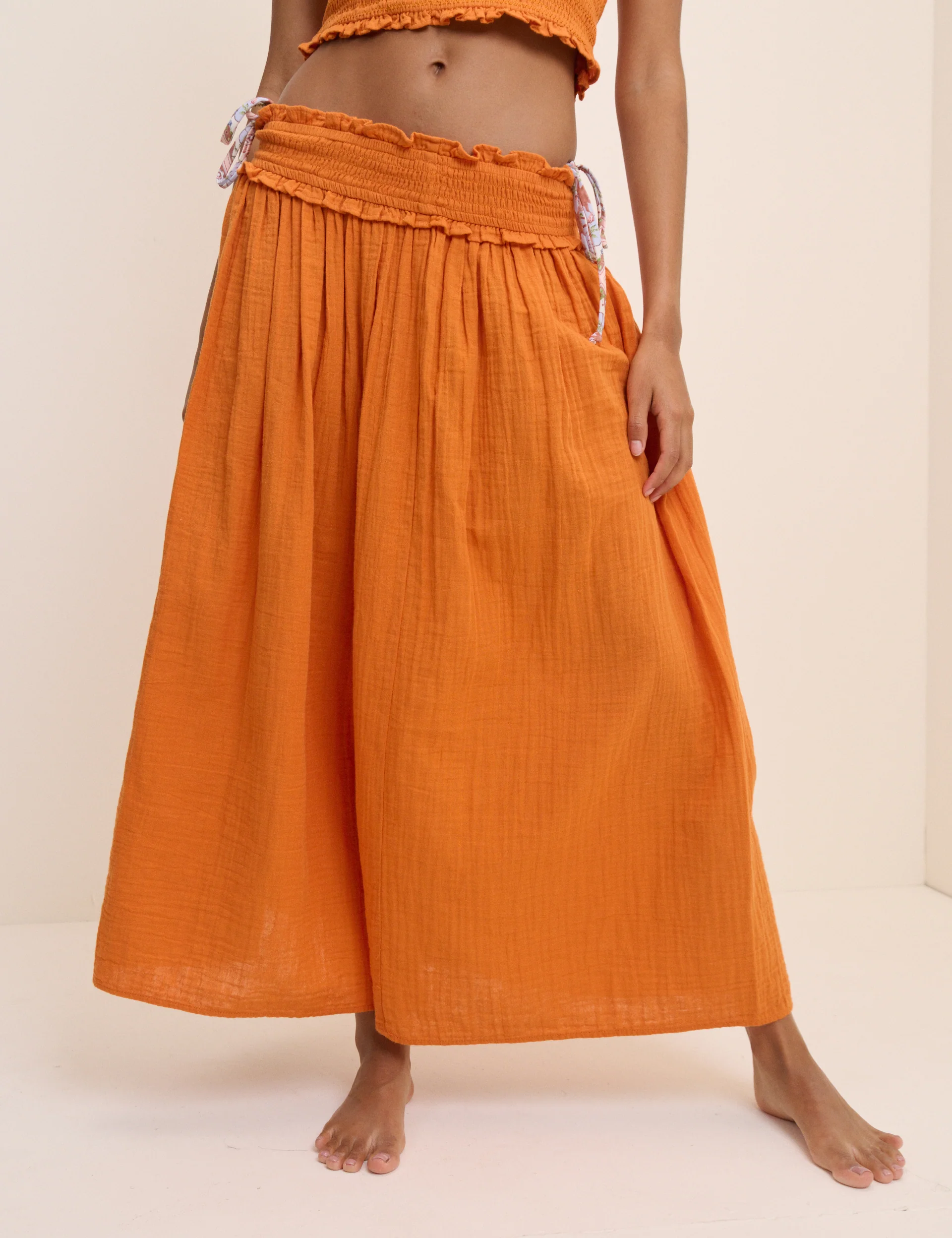 Orange High Waist Midi Skirt - Image 4