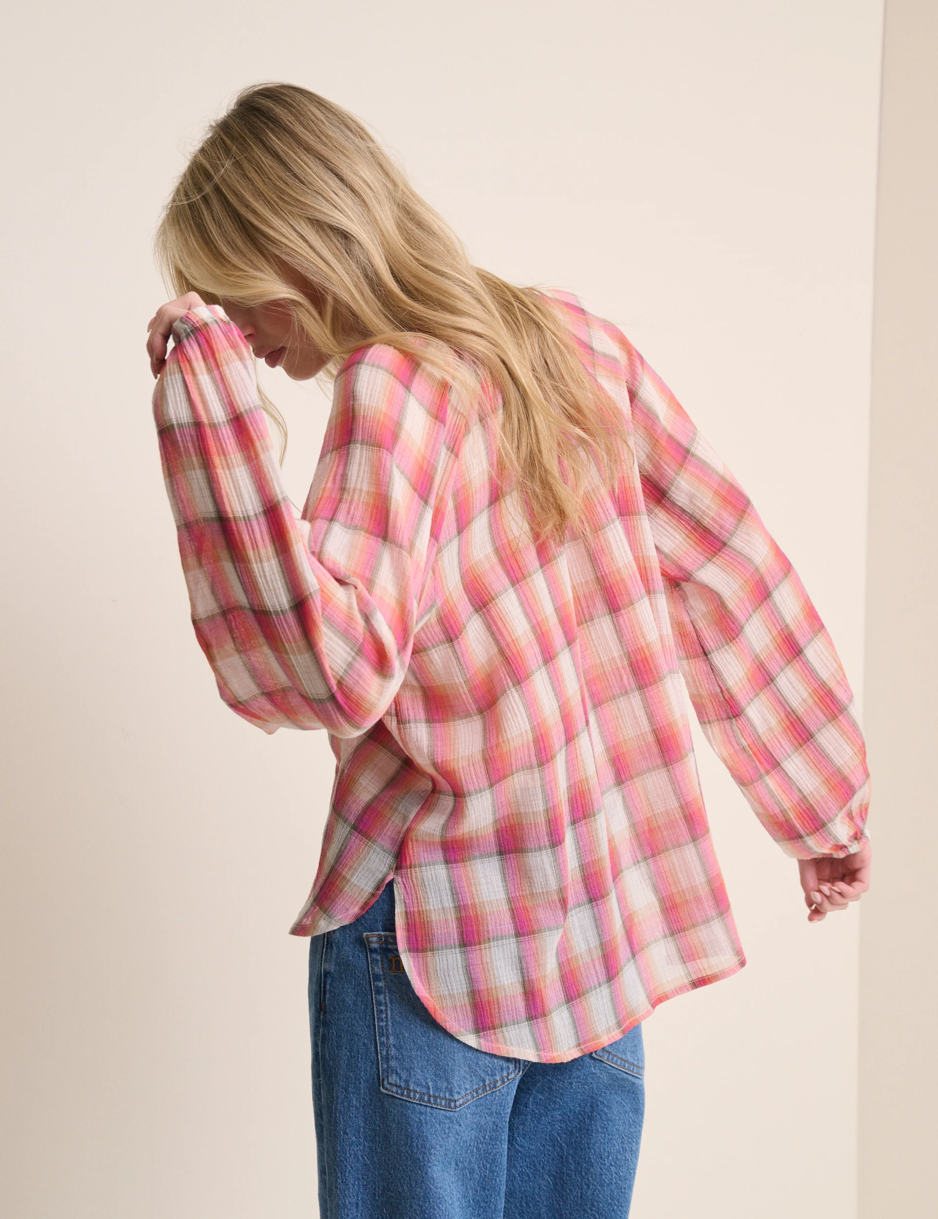 Red Check Balloon Sleeve Blouse - Image 5