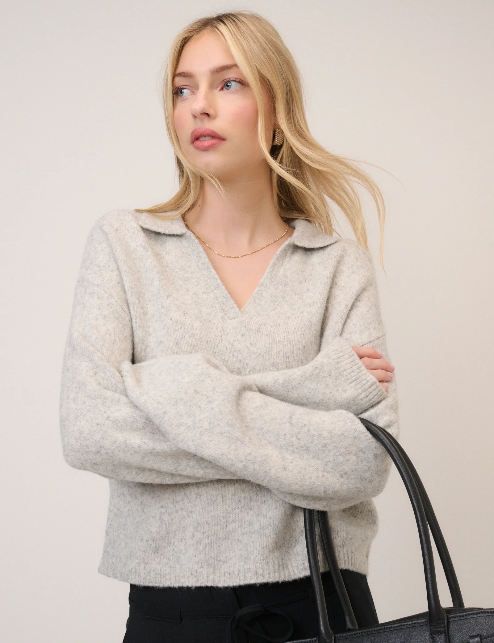 Grey Open Collar Polo Knitted Jumper - Image 4