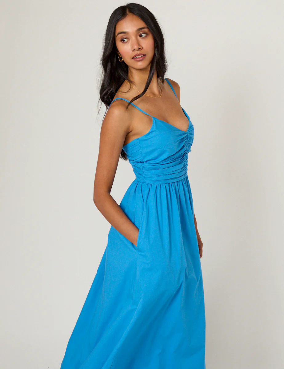 Blue Ruched Paige Midi Dress - Image 2
