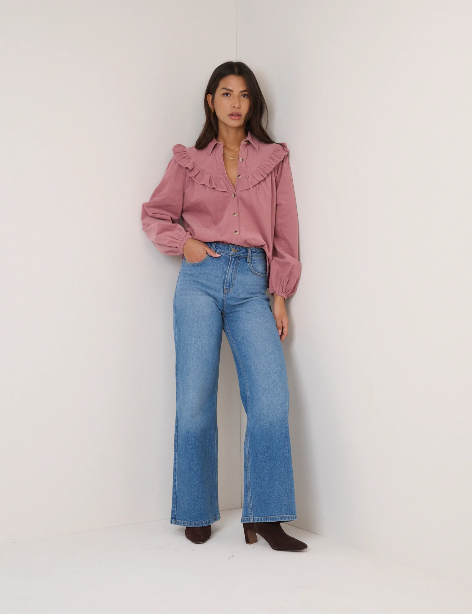 Pink Cord Frill Shirt - Image 4