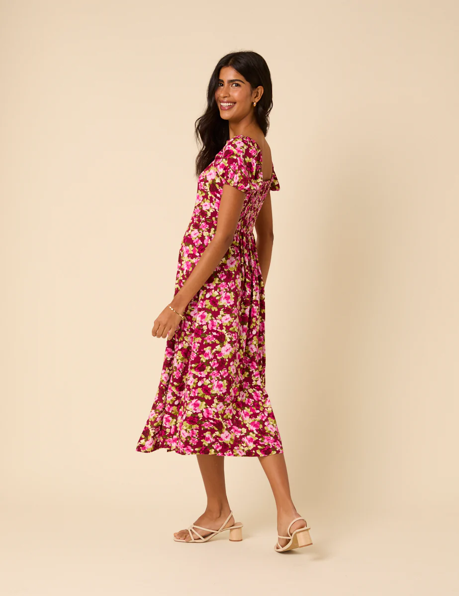 Pink Floral Leith Puff Sleeve Midi Dress - Image 5