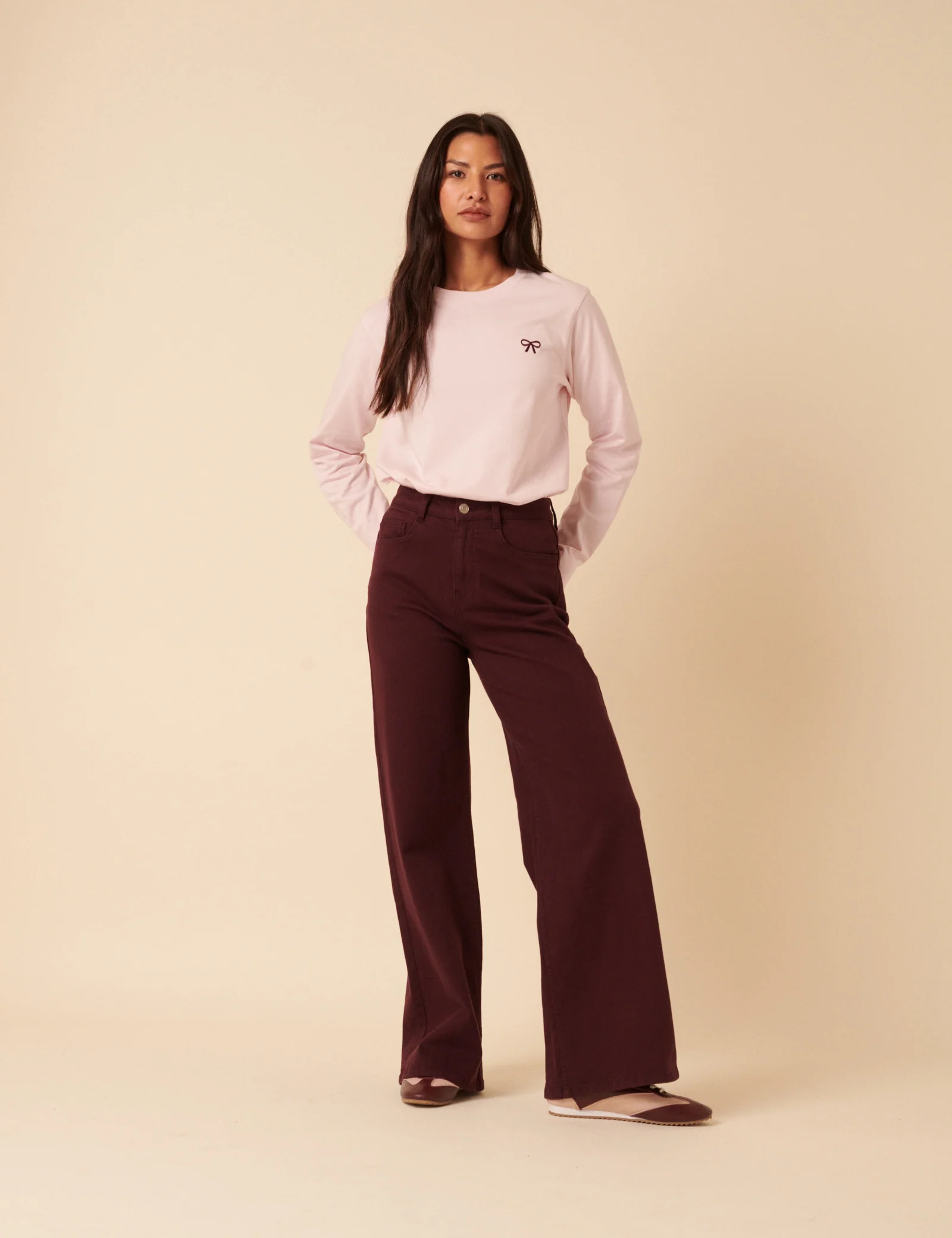 Pink Wide Long Sleeve Bow T-Shirt - Image 4