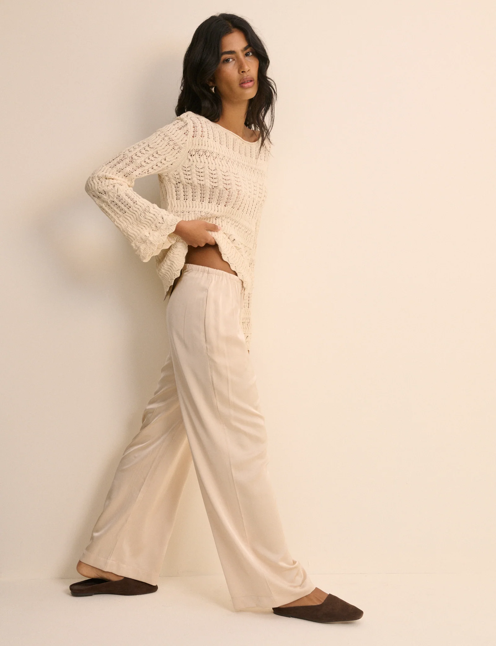 Cream Pointelle Boat Neck Jumper - Image 4