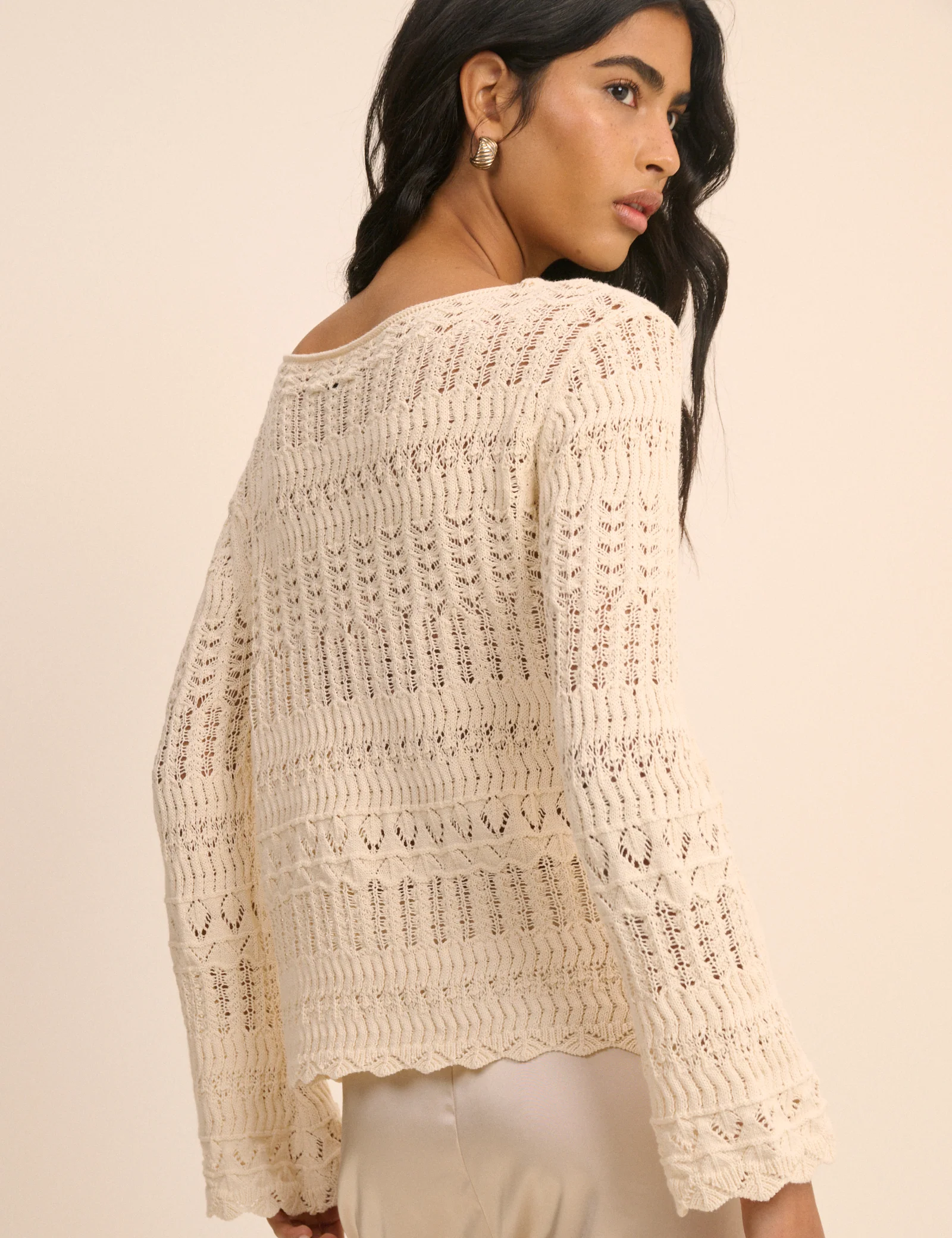 Cream Pointelle Boat Neck Jumper - Image 5