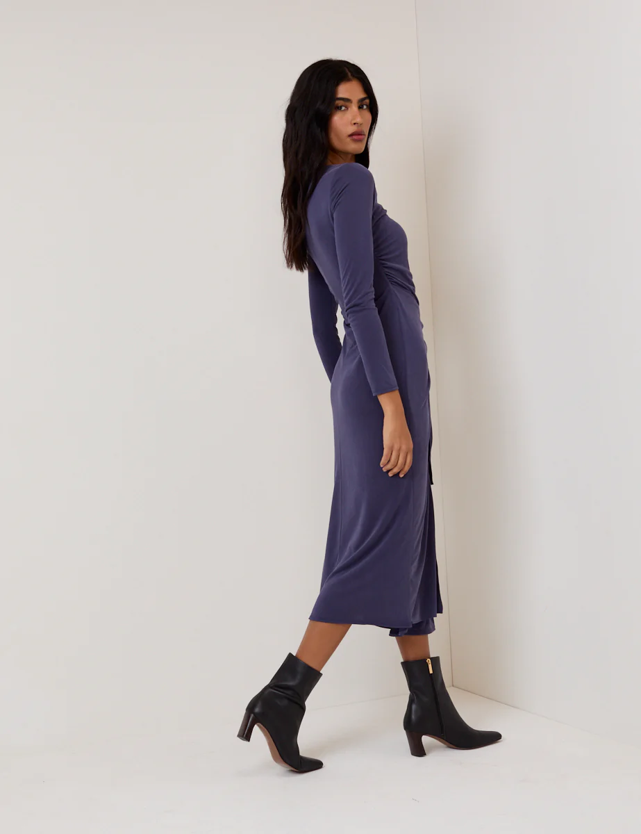 Blue Jersey Long Sleeve Harper Midi Dress - Image 4