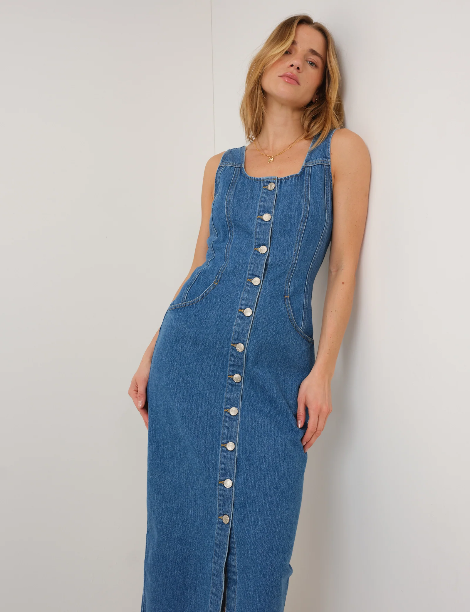Blue Denim Quays Midi Dress - Image 5
