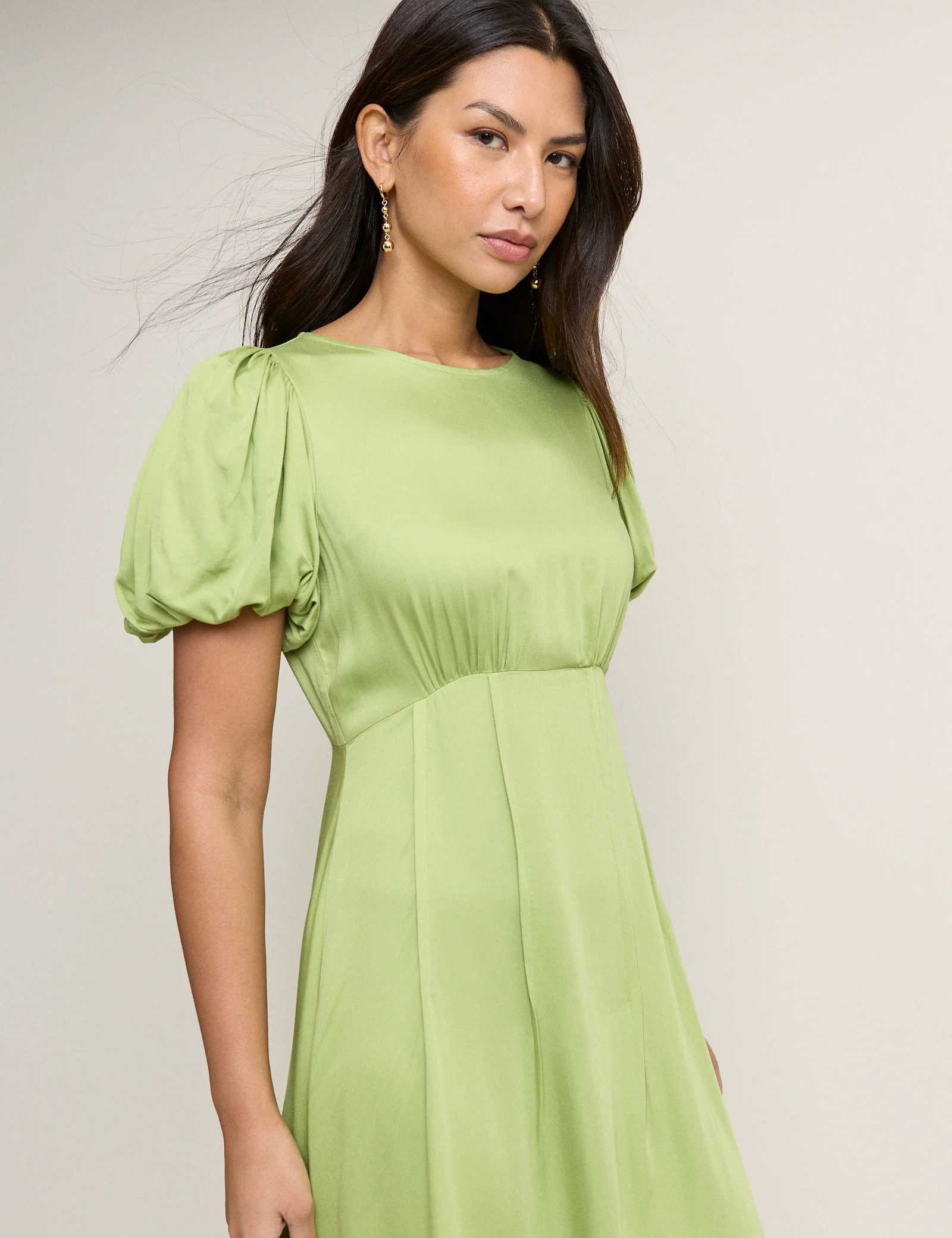 Green Puff Sleeve Quinn Midi Dress - Image 4