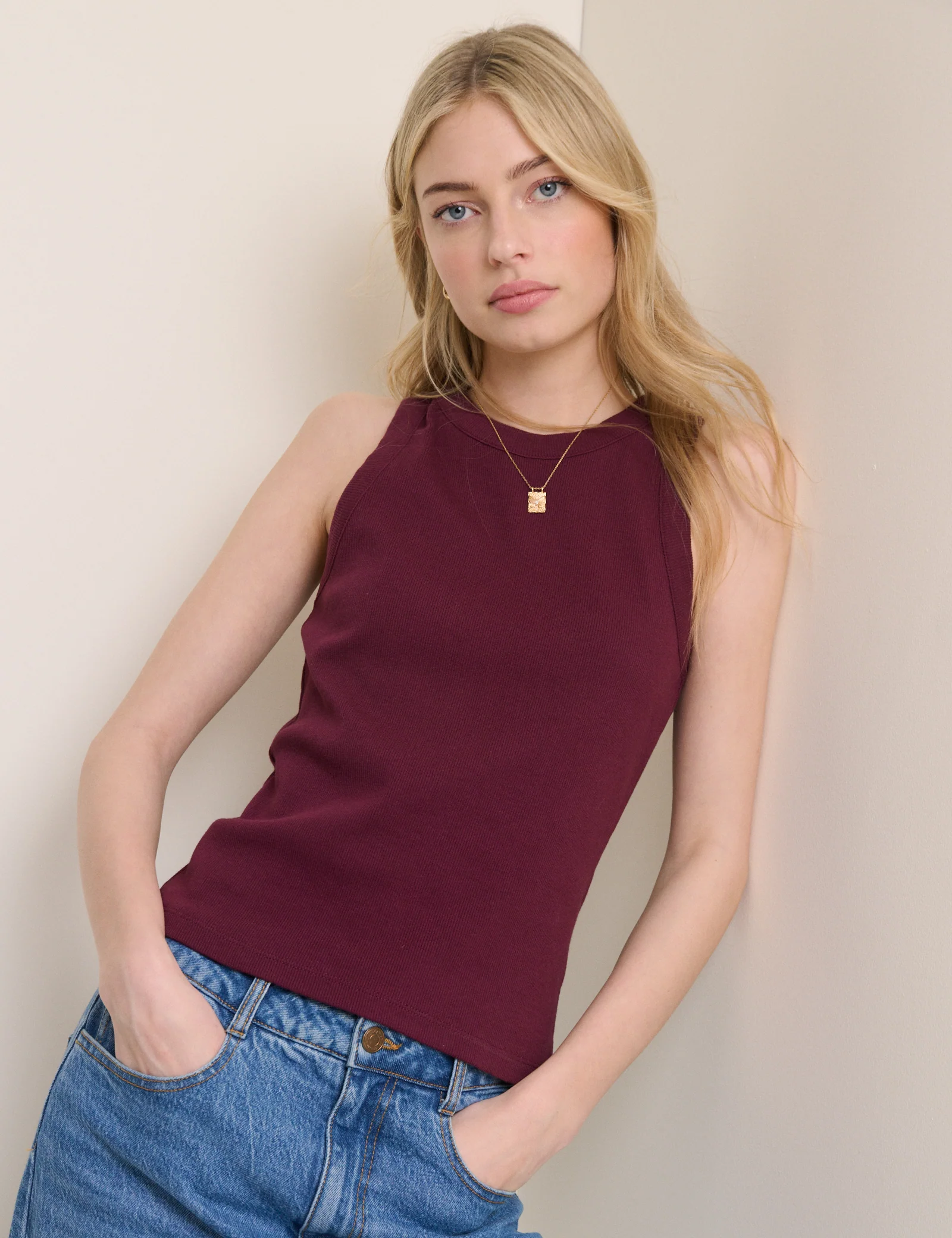 Burgundy Ribbed Racer Vest - Image 3