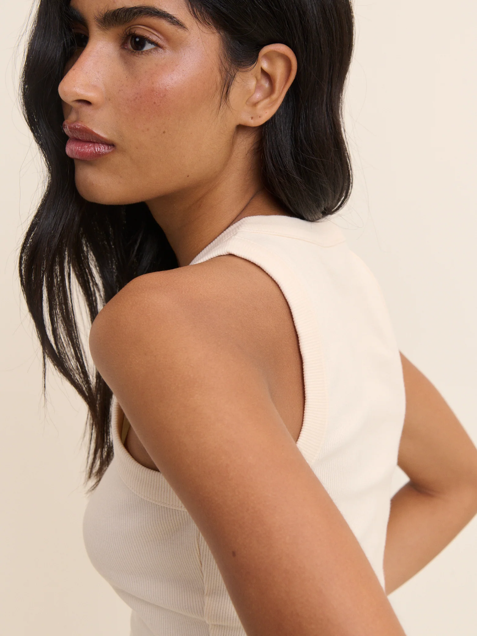 Cream Ribbed Racer Vest - Image 4