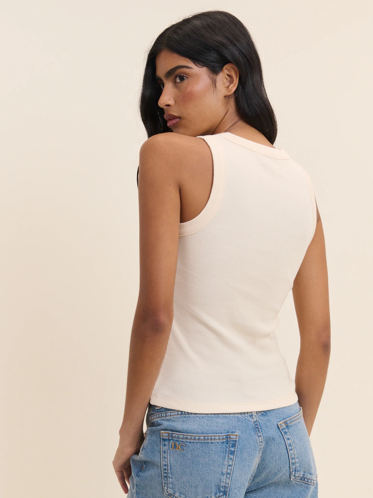 Cream Ribbed Racer Vest - Image 5