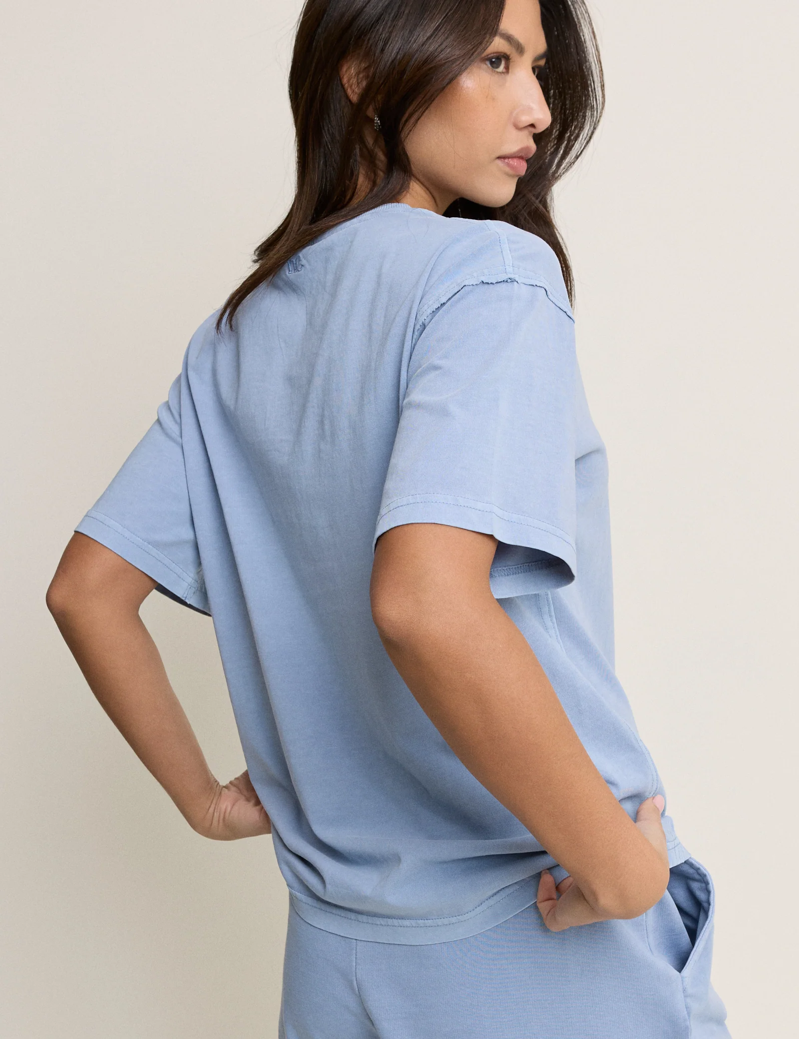 Blue Raw Edge Relaxed T-shirt - Image 6