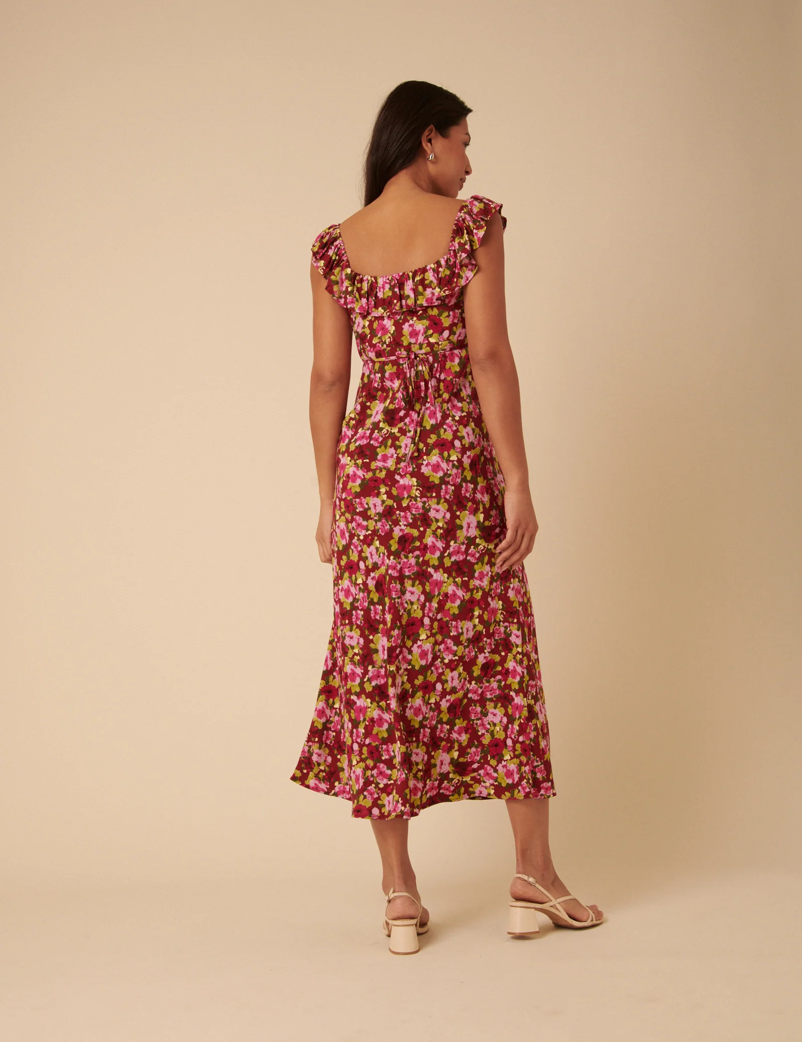 Red And Pink Floral Libby Midi Dress - Image 5