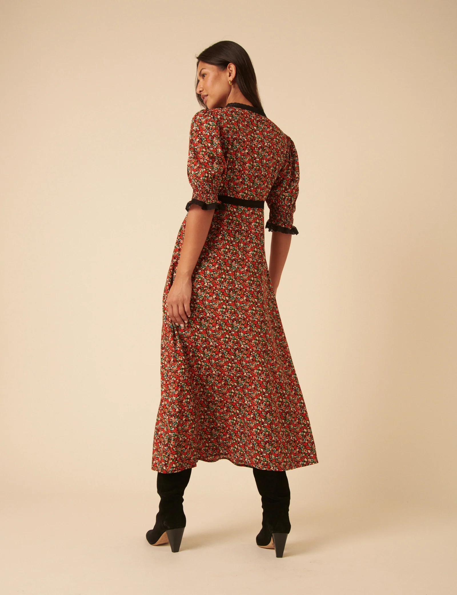 Red Ditsy Floral Sophia Midi Dress - Image 5