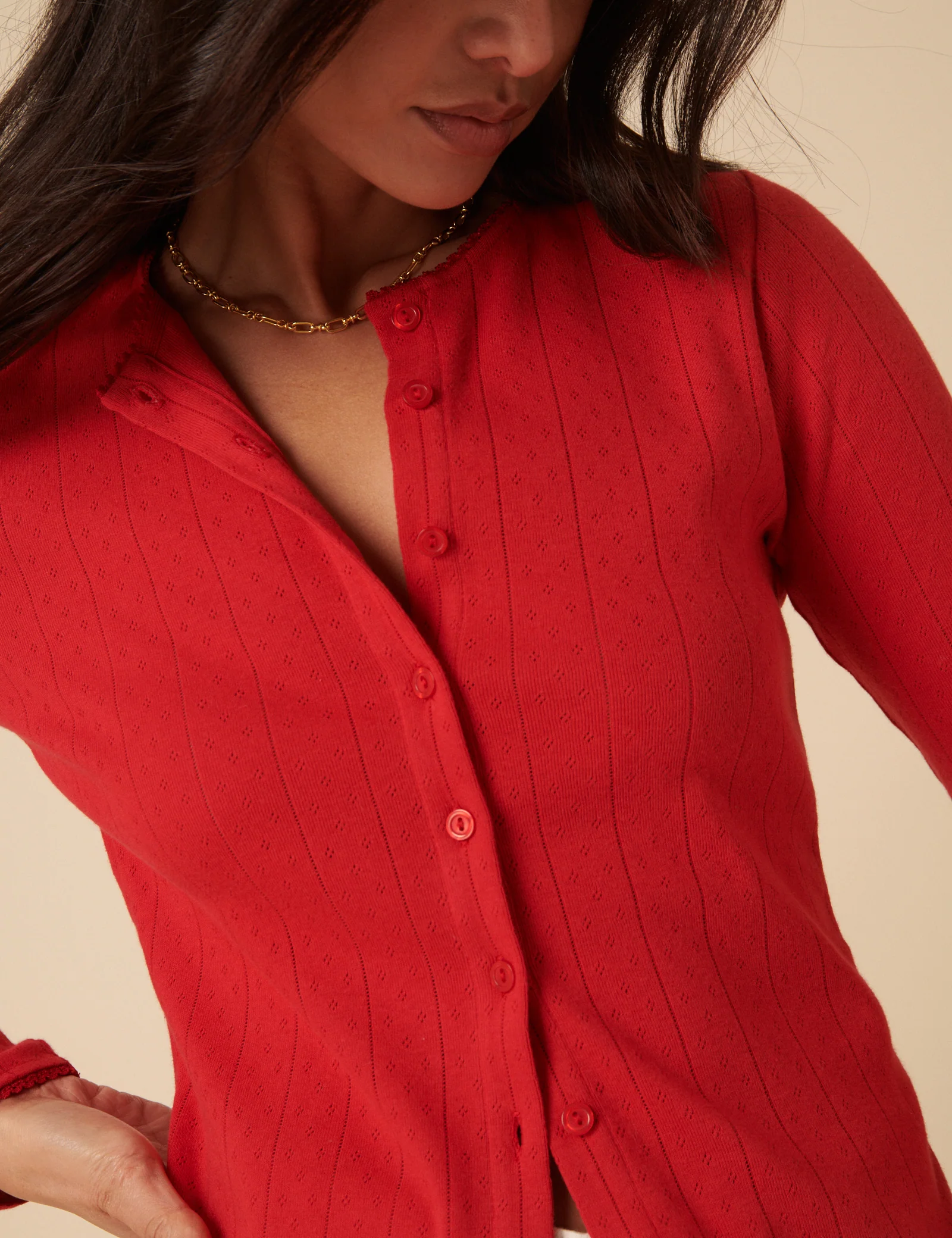 Red Pointelle Cardigan - Image 4