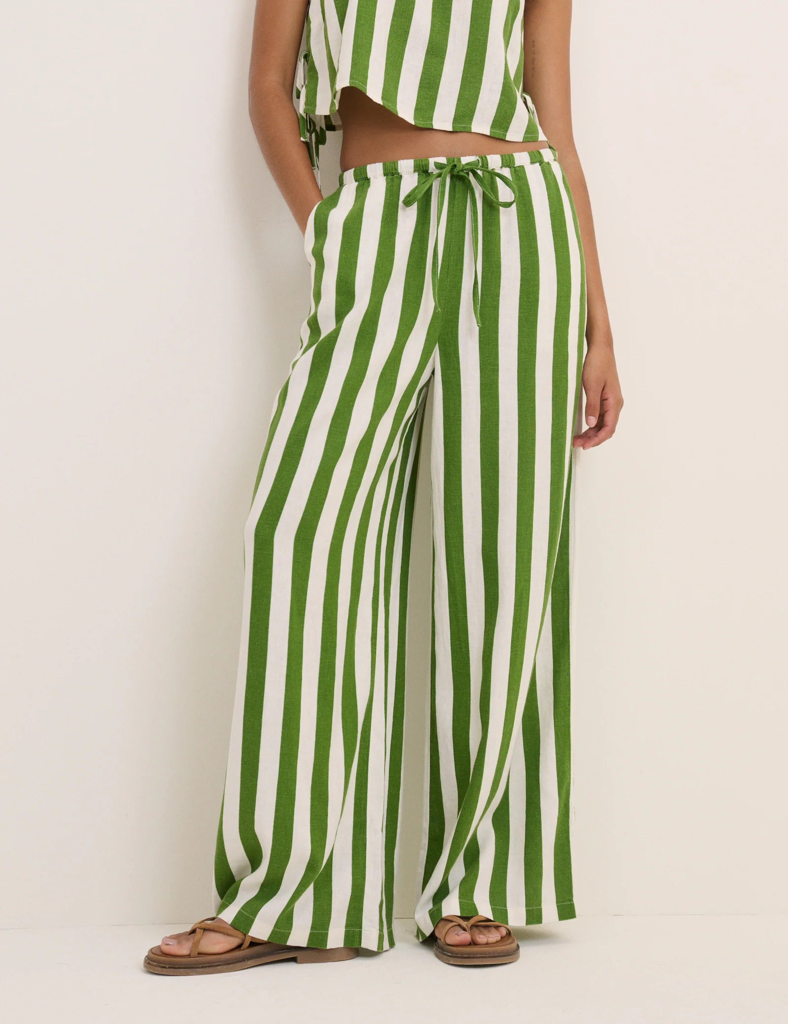 Green Striped Reese Wide Leg Trousers - Image 3