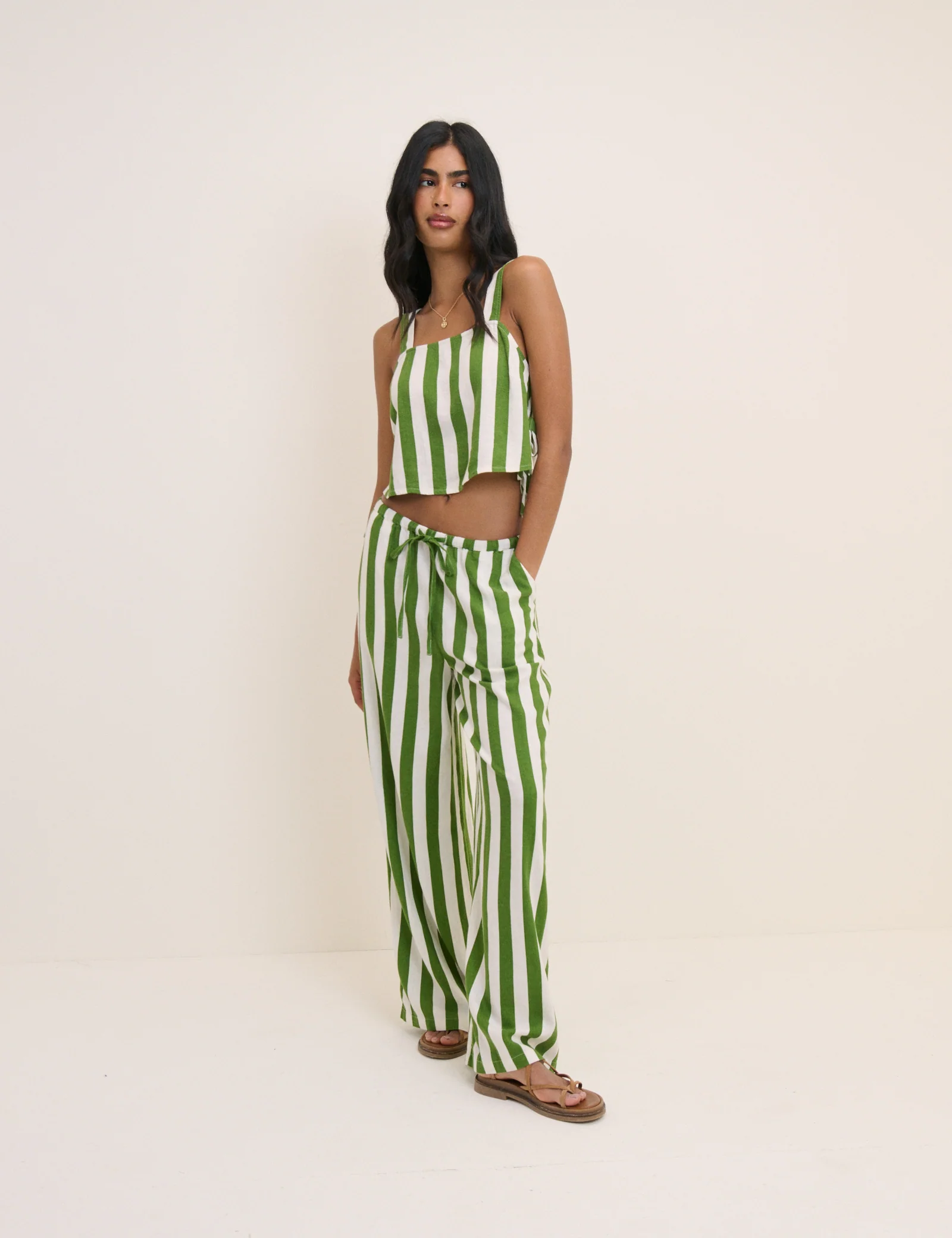 Green Striped Reese Wide Leg Trousers - Image 4