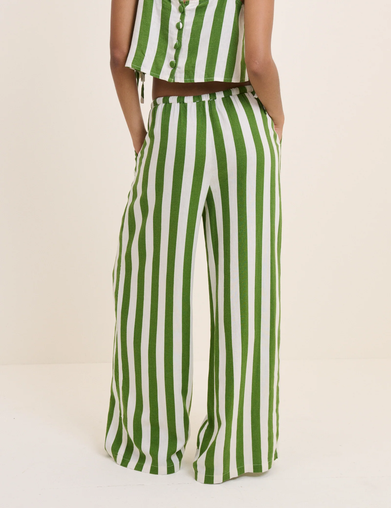 Green Striped Reese Wide Leg Trousers - Image 5