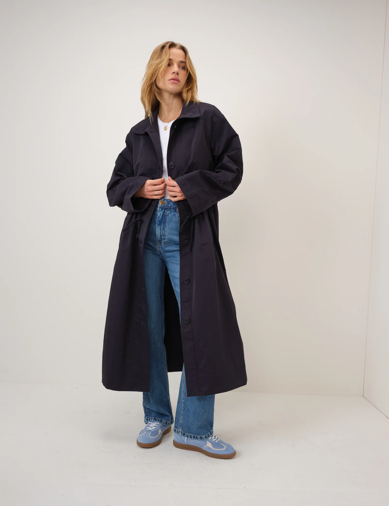 Navy Longline Funnel Neck Parka Jacket - Image 2