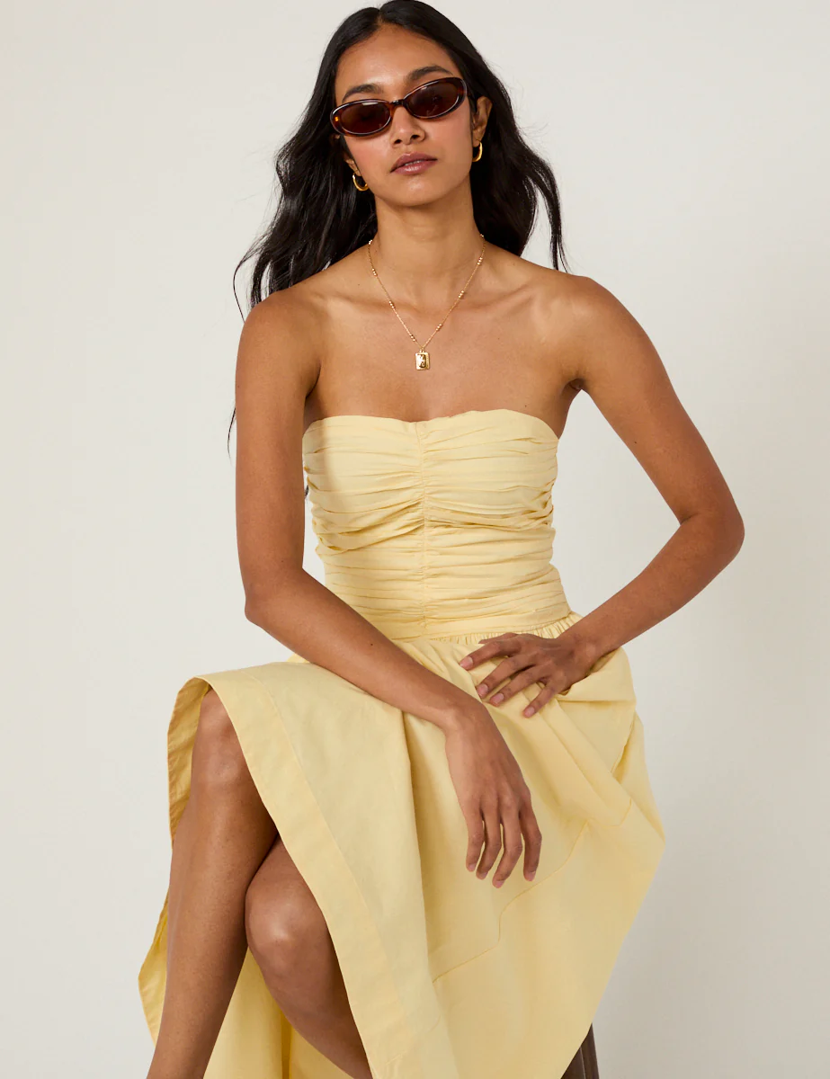 Butter Yellow Bandeau Rosalie Midi Dress - Image 4