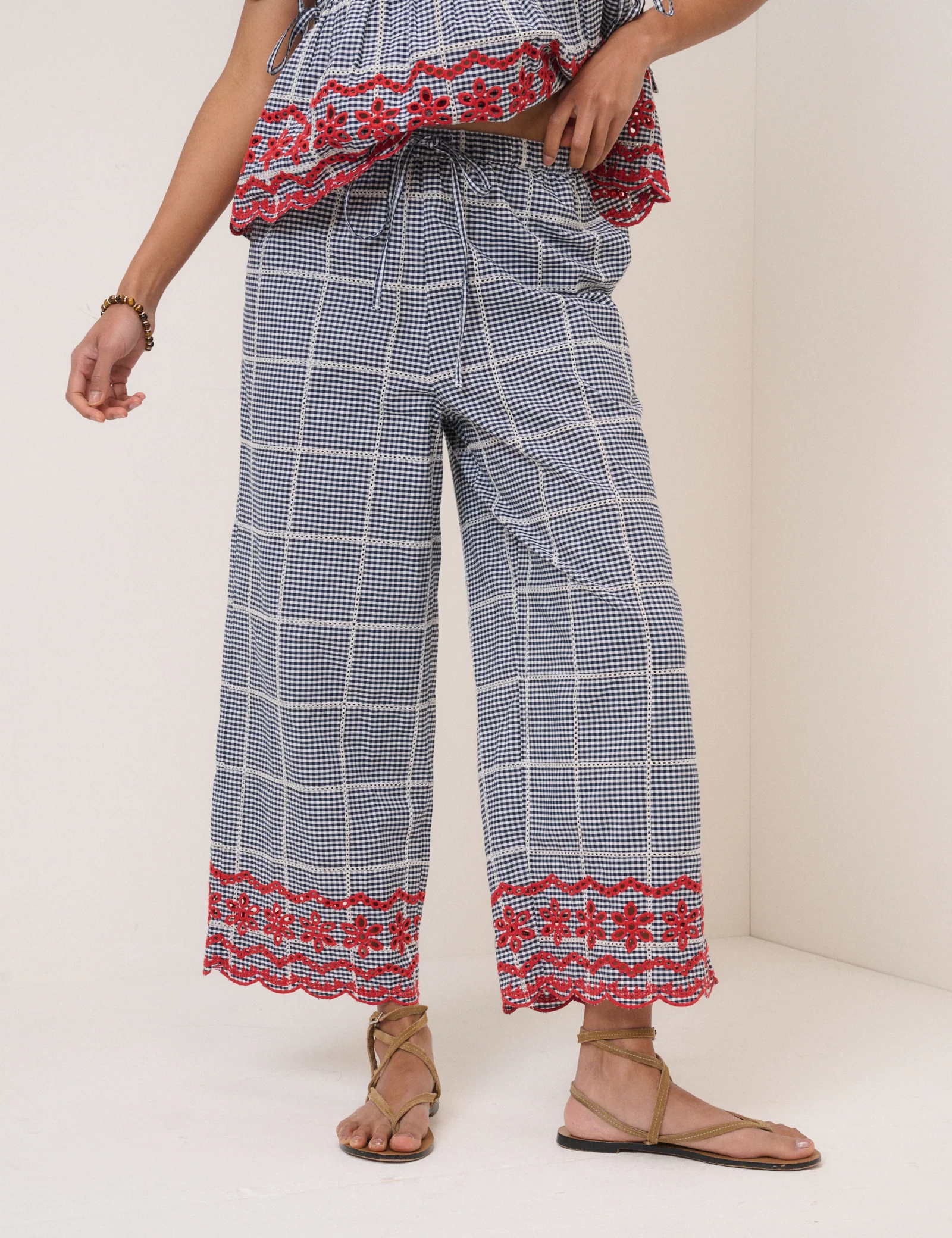 Black Gingham Embroidered Top & Trousers Set - Image 4