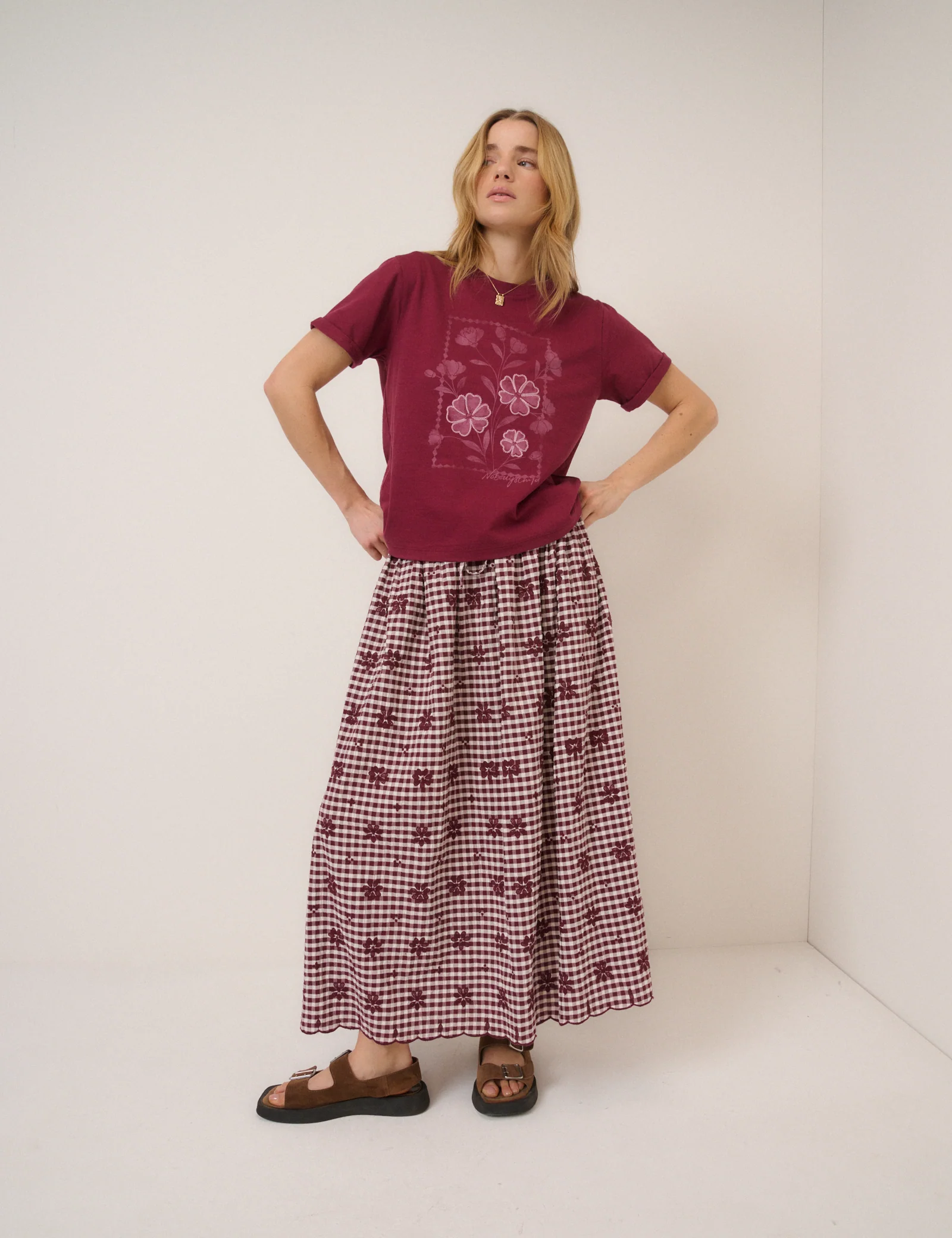 Burgundy Flower Graphic T-Shirt - Image 3