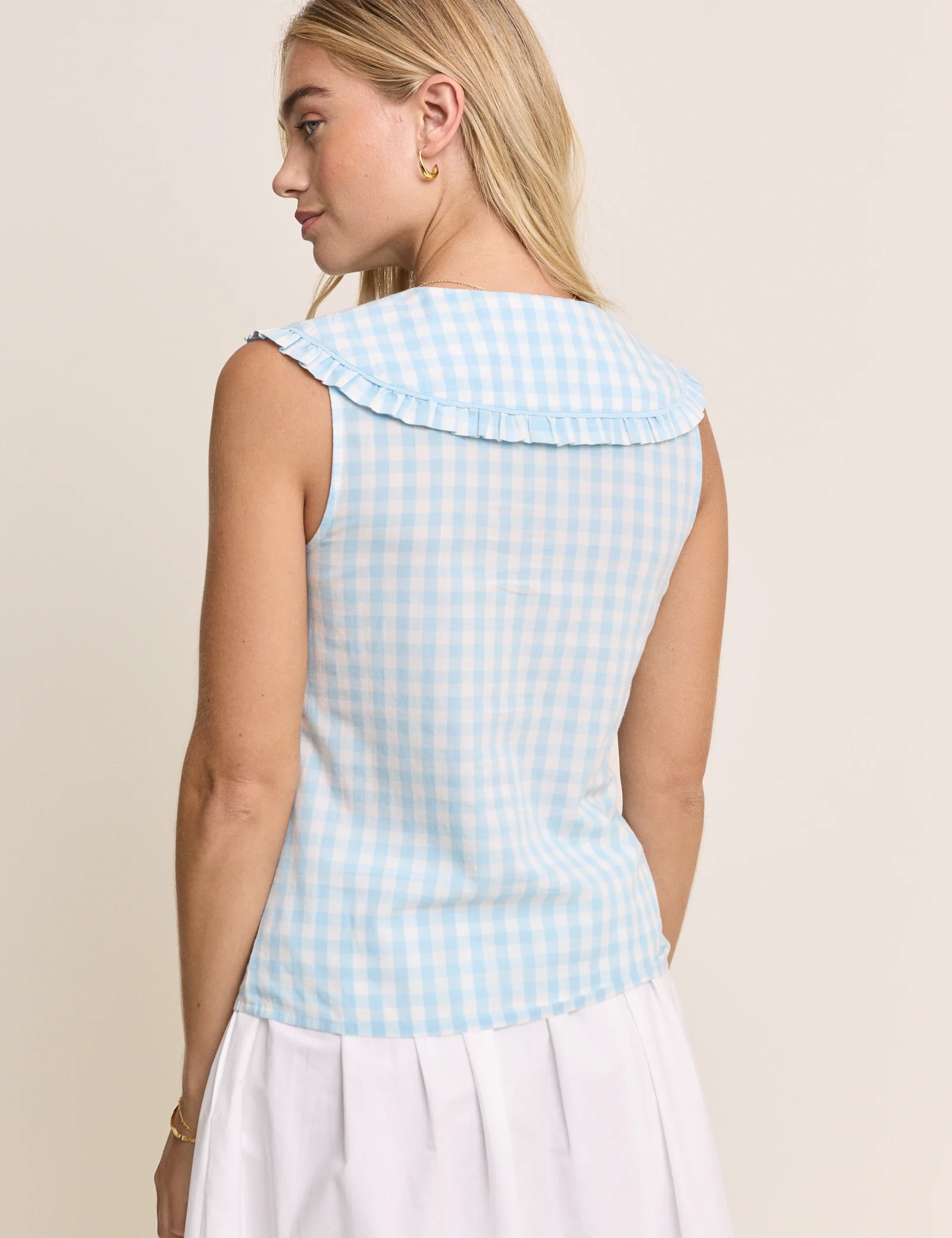 Blue Gingham Embroidered Birdie Blouse - Image 4