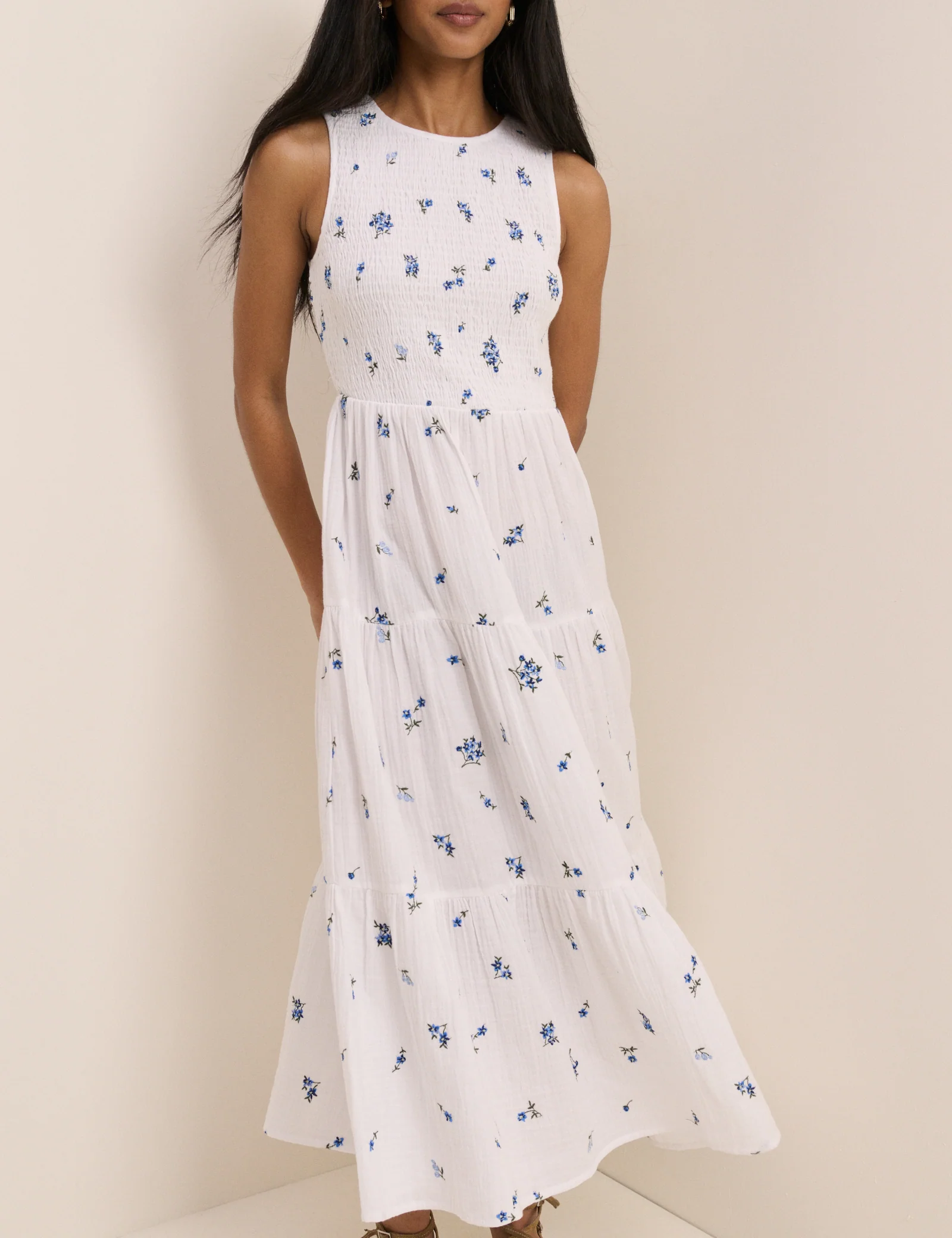 White Floral Embriodered Charlie Midi Dress - Image 3