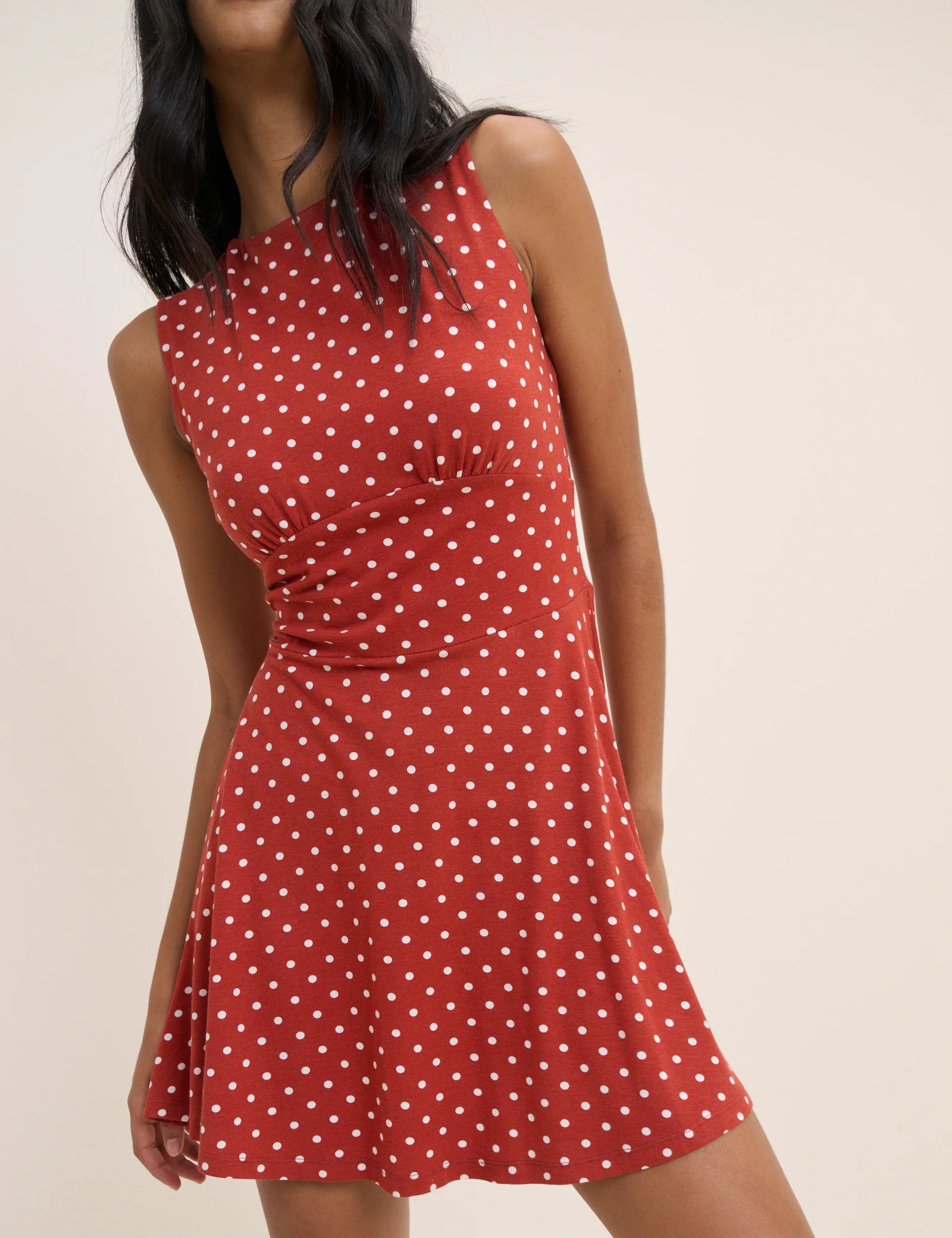 Red Polka Dot Jersey Sleeveless Tate Mini Dress - Image 4