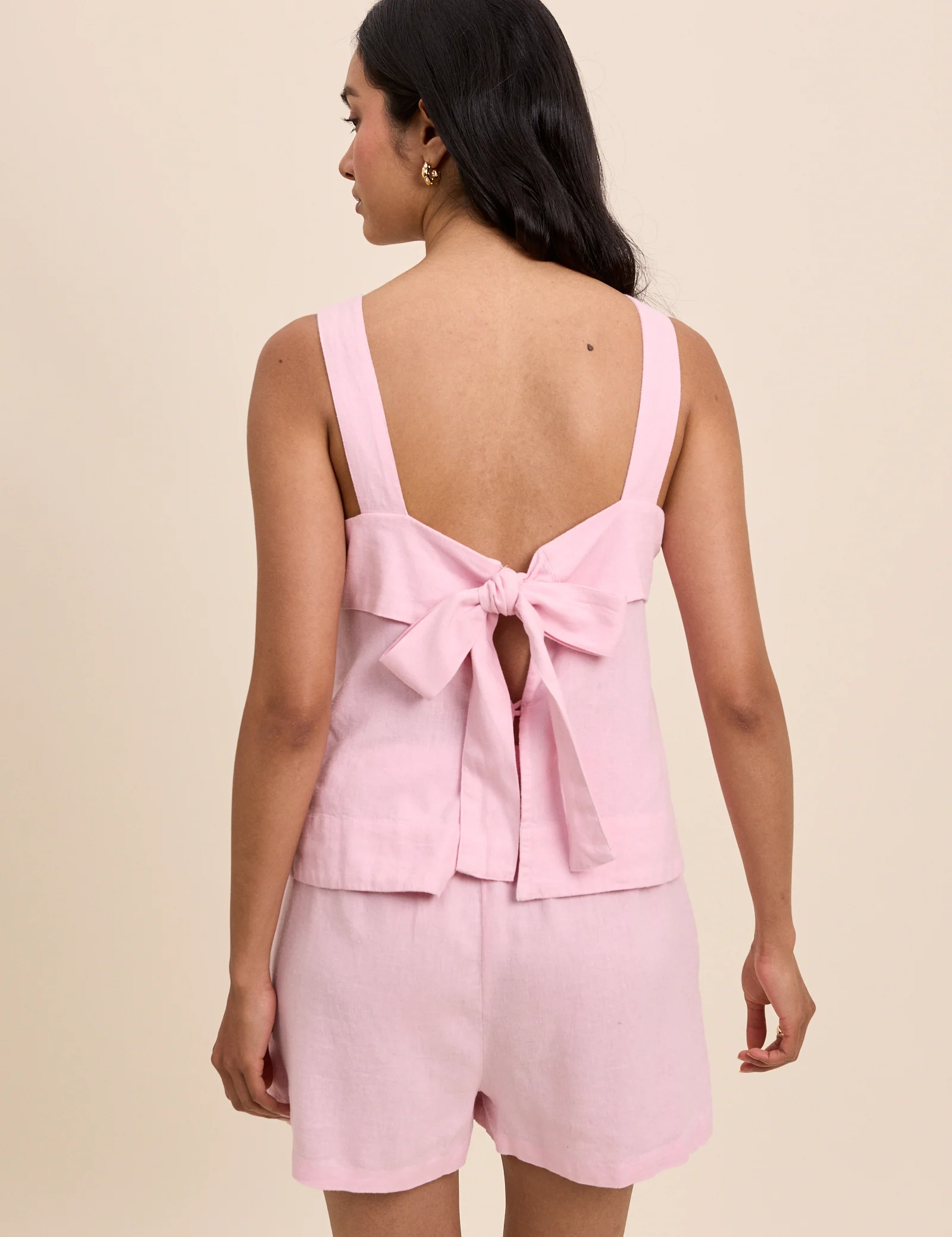 Pink Tie Back Linen-Blend Tank Top - Image 5