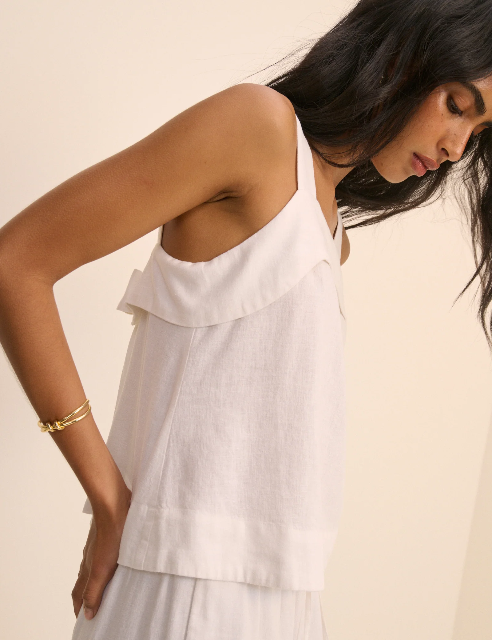 White Tie Back Linen-Blend Tank Top - Image 3