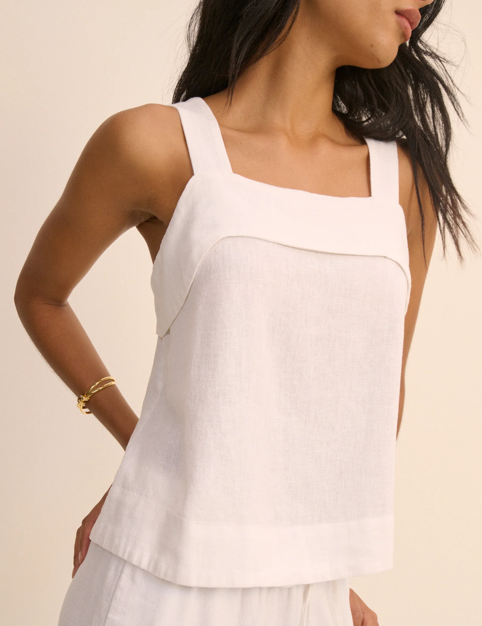 White Tie Back Linen-Blend Tank Top - Image 4