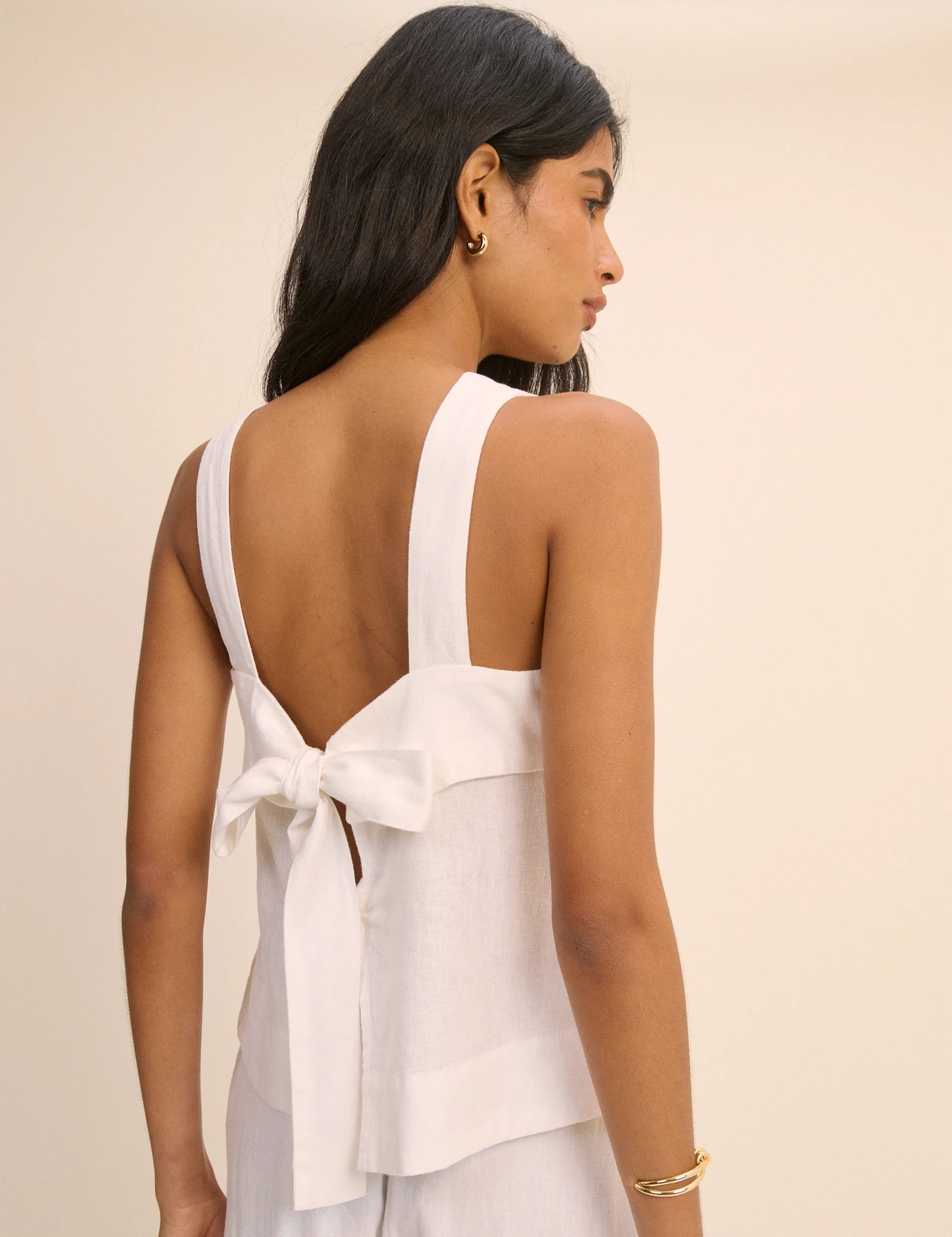 White Tie Back Linen-Blend Tank Top - Image 5