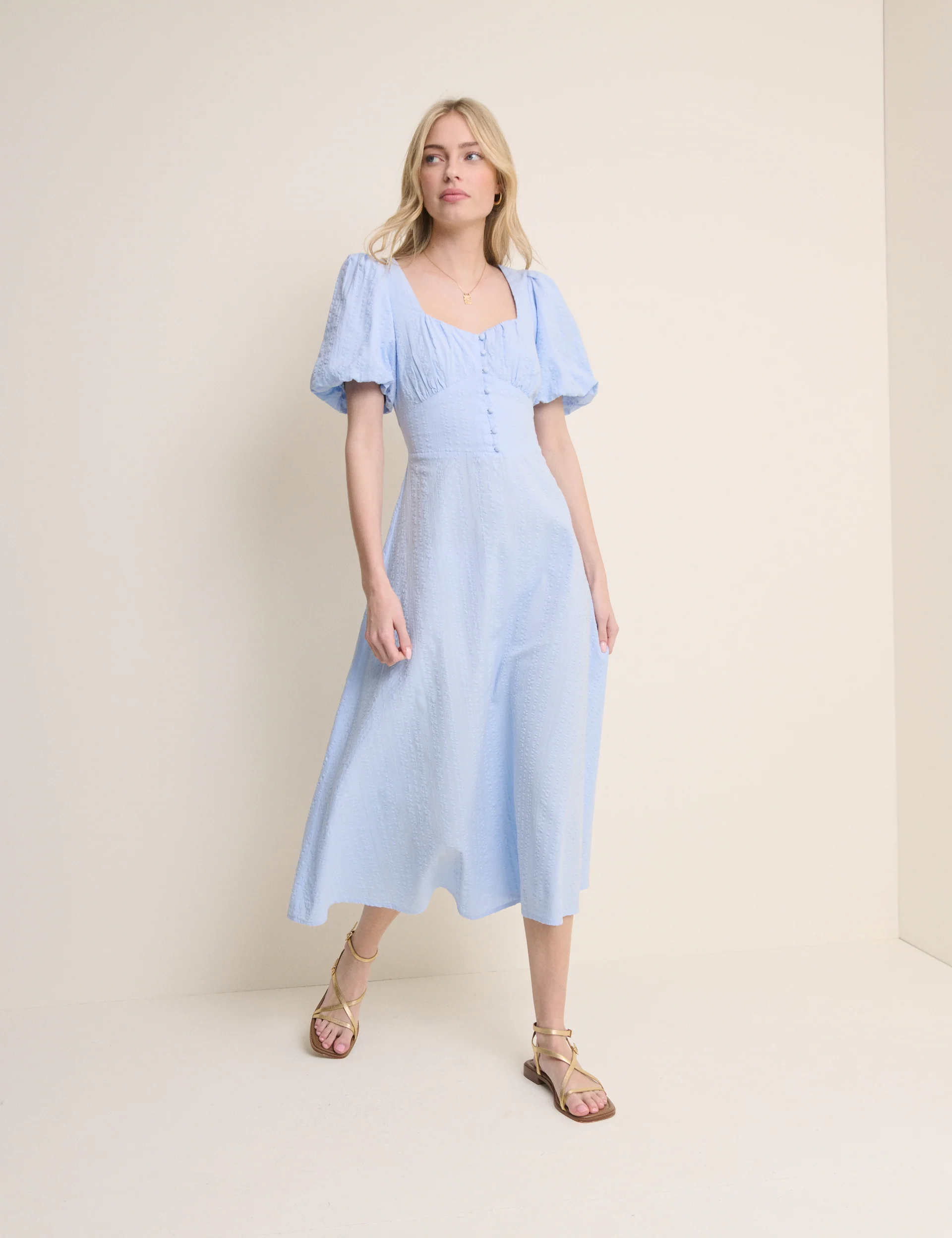 Light Blue Puff Sleeve Melody Midi Dress - Image 4