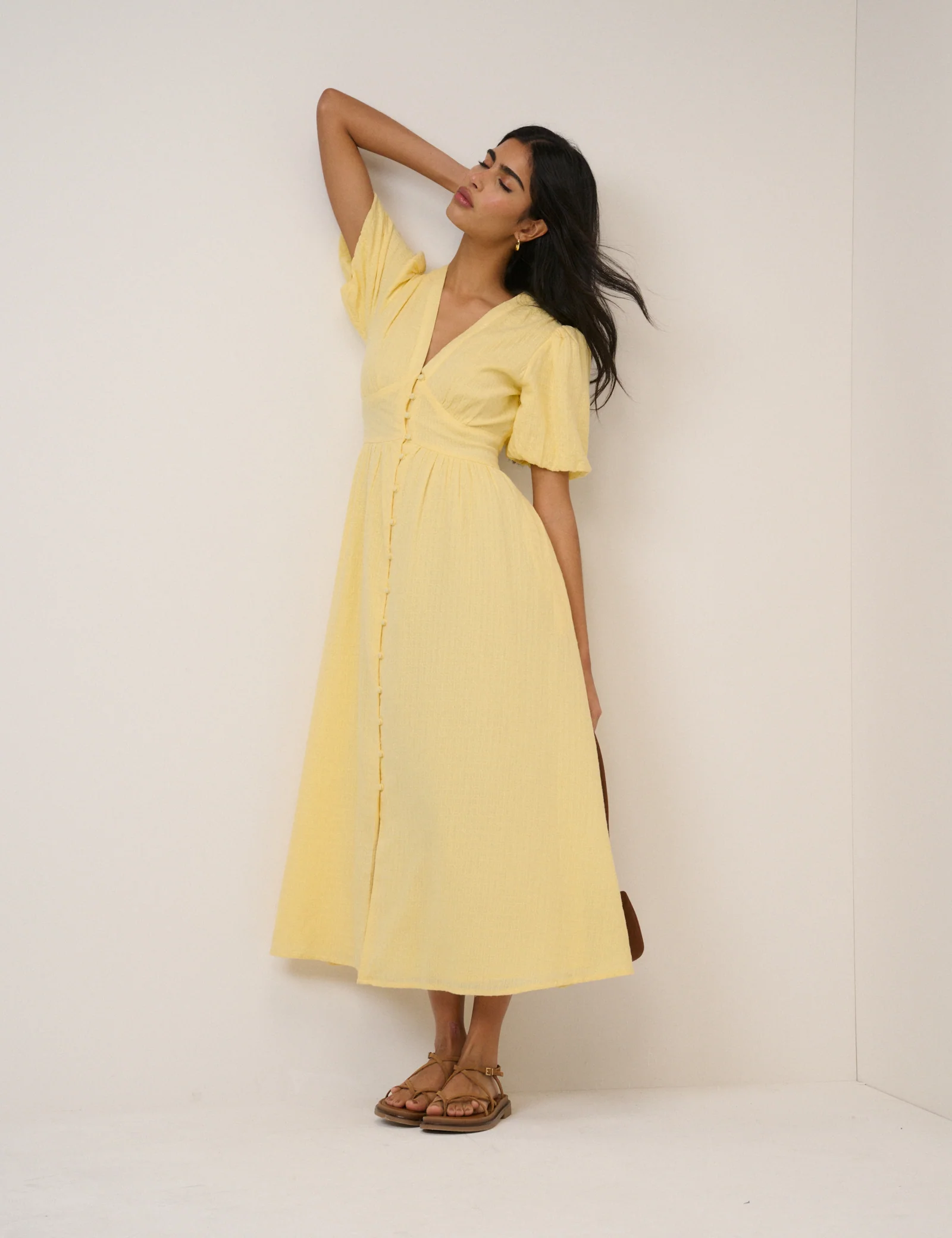 Butter Yellow Short Sleeve Starlight Midi Dress - Image 3