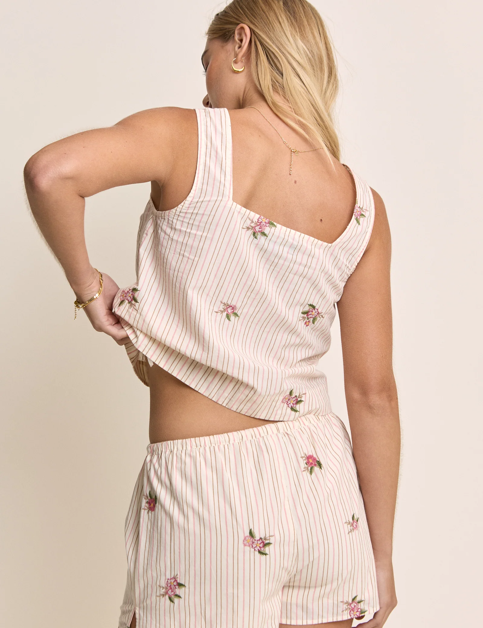 Light Pink Striped Embroidered Swing Top - Image 5