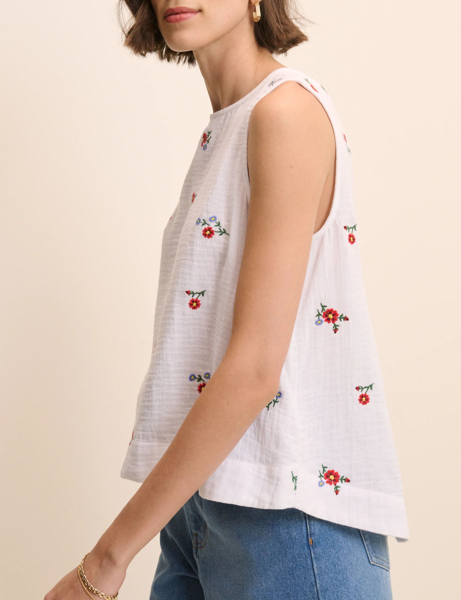 White Floral Embroidered Stirling Top - Image 4
