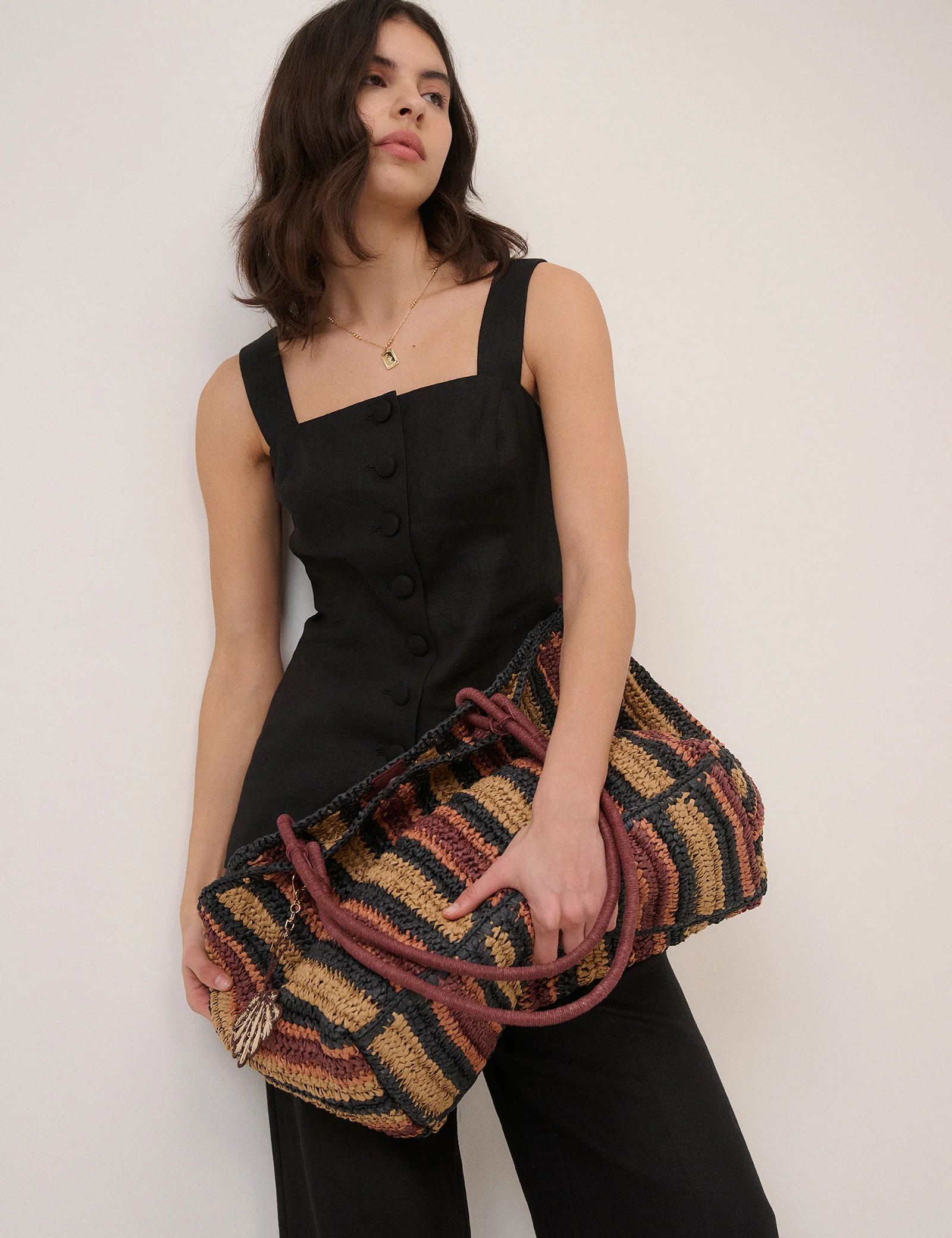 Black Strappy Linen-Blend Waistcoat - Image 3