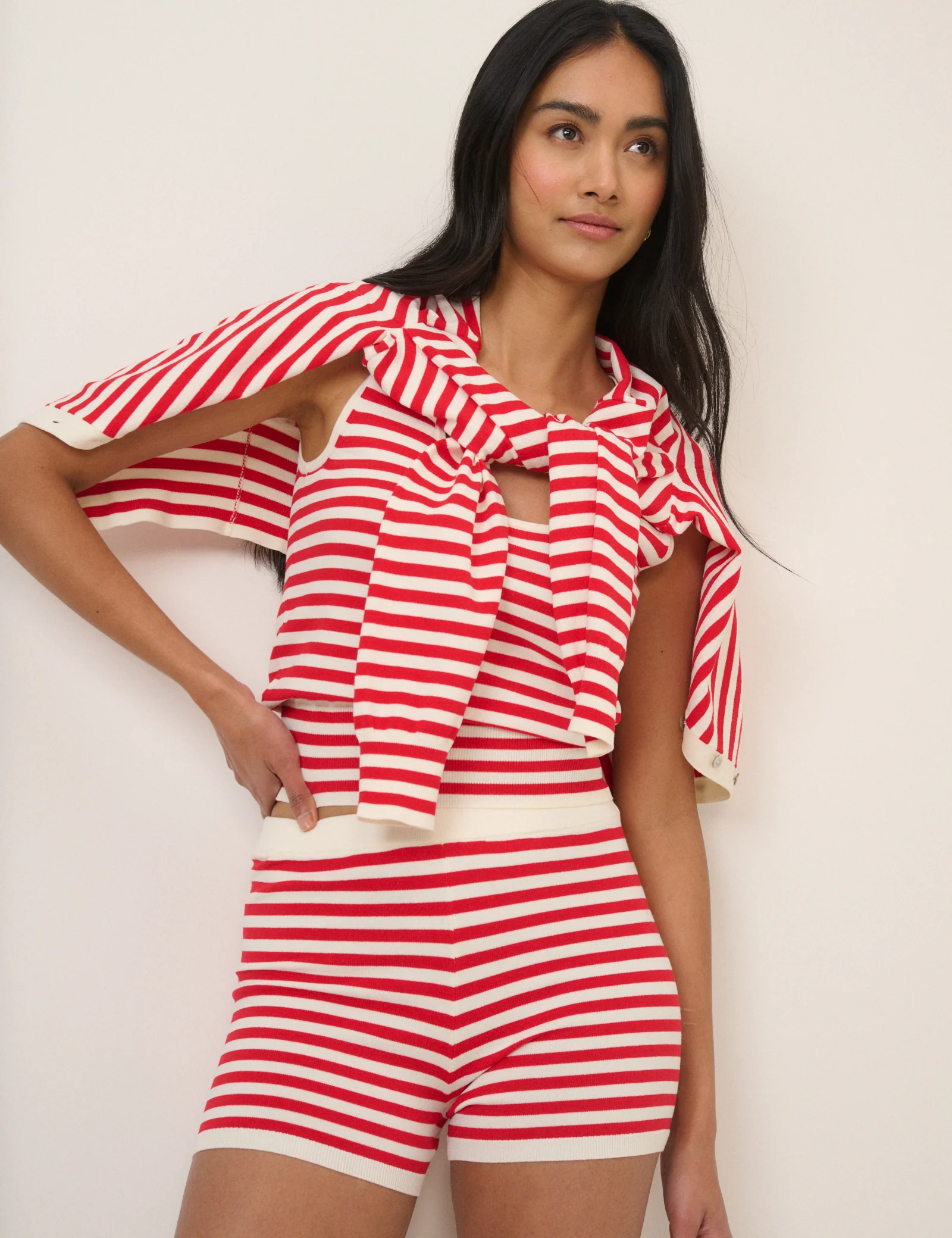 Red Stripe Fine Knit Shorts - Image 3
