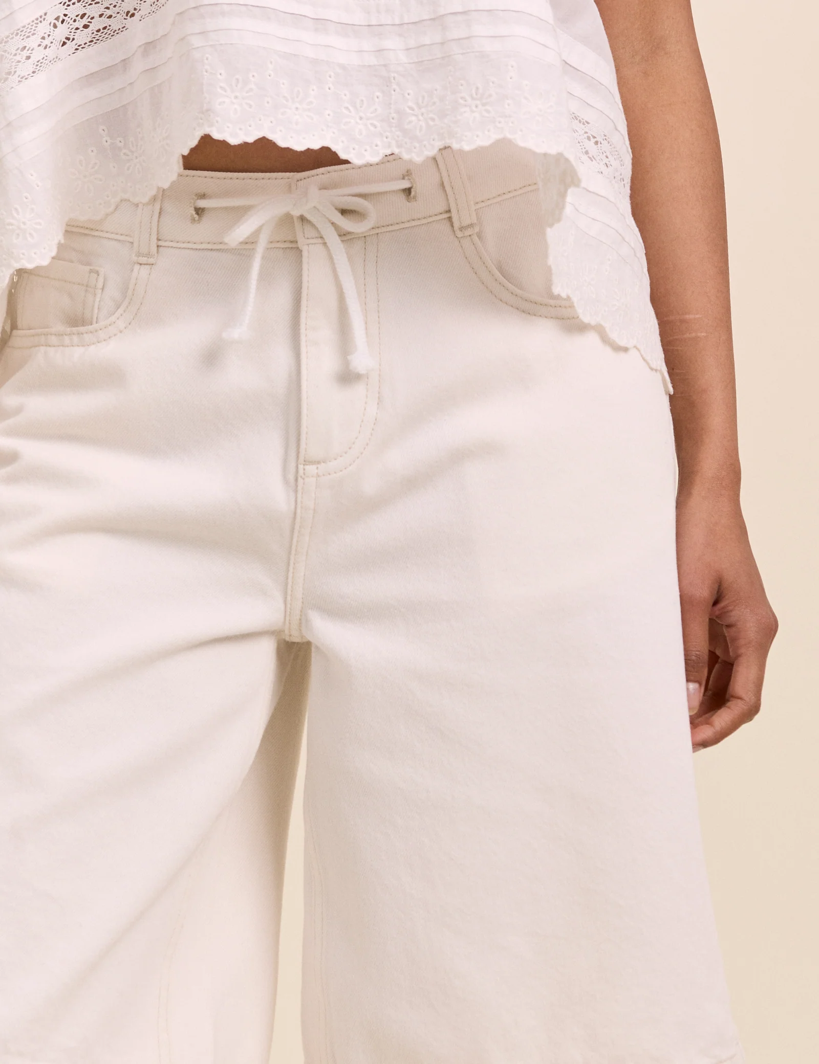 White Drawstring Bermuda Denim Shorts - Image 3