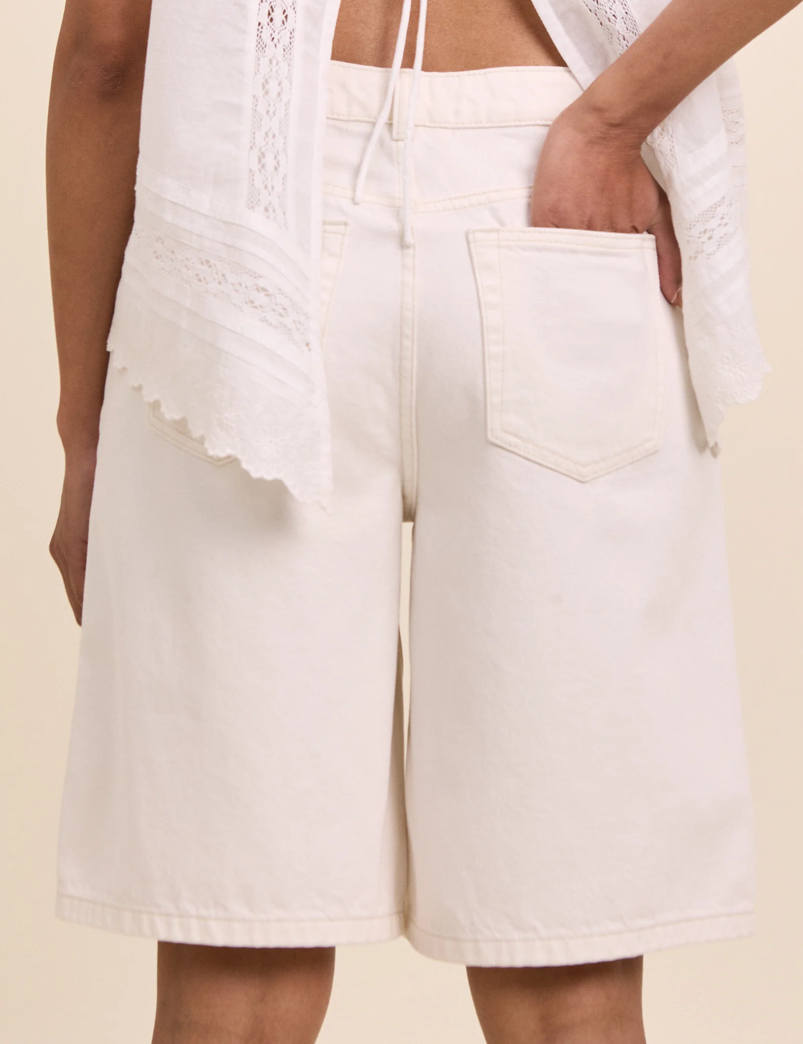 White Drawstring Bermuda Denim Shorts - Image 5