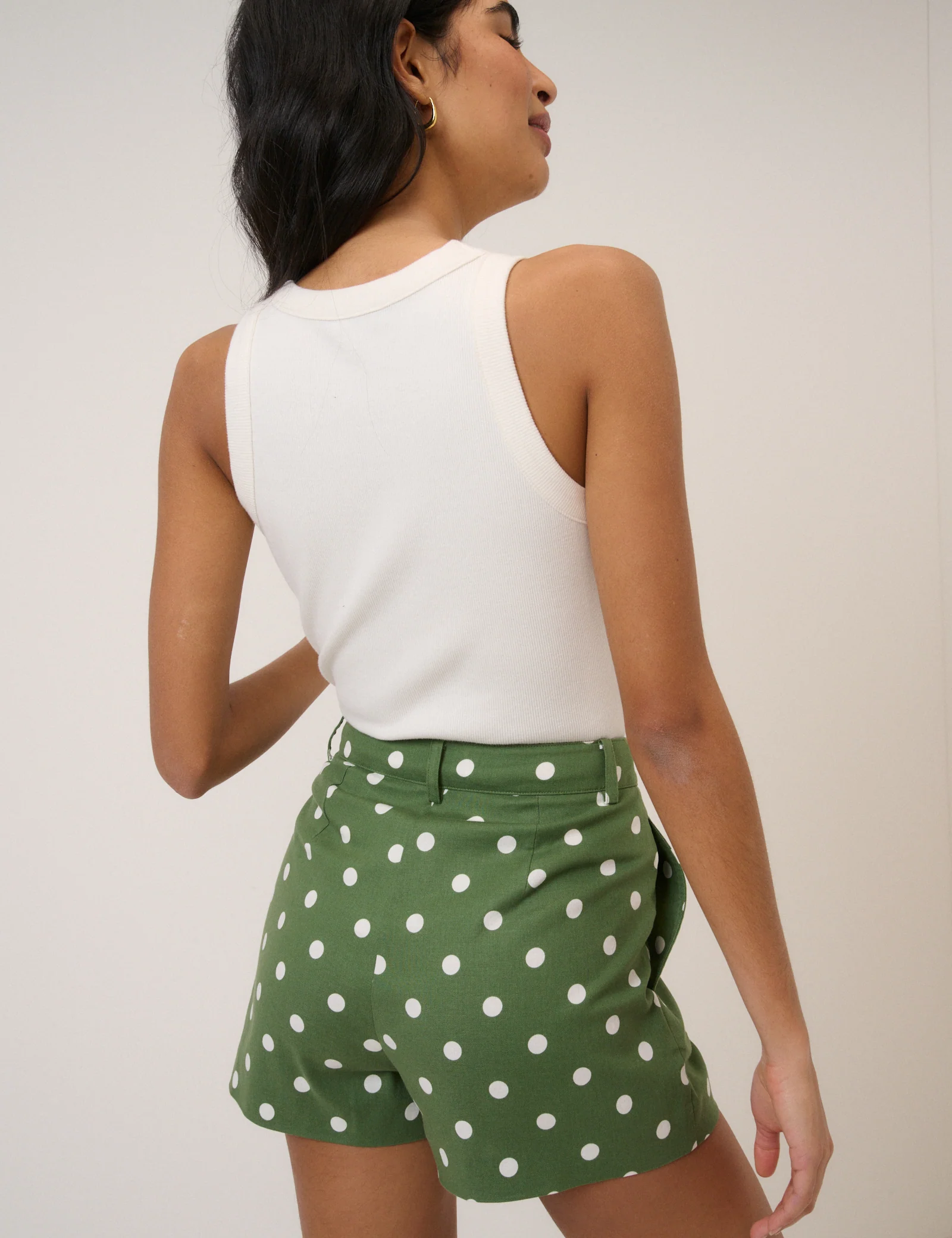 Green Polka Dot Tailored Shorts - Image 5