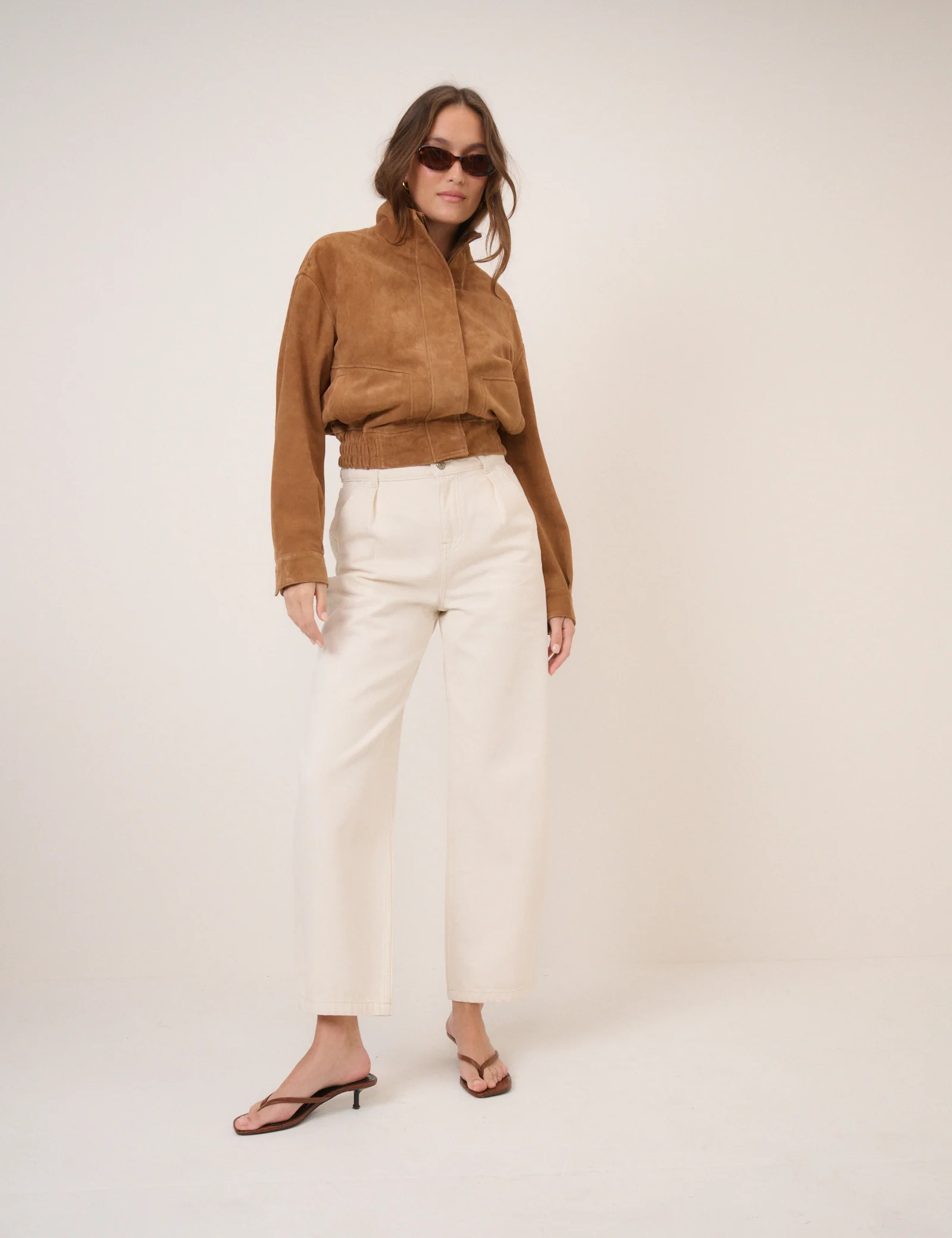 Brown Funnel Neck Suede Bomber - Image 6