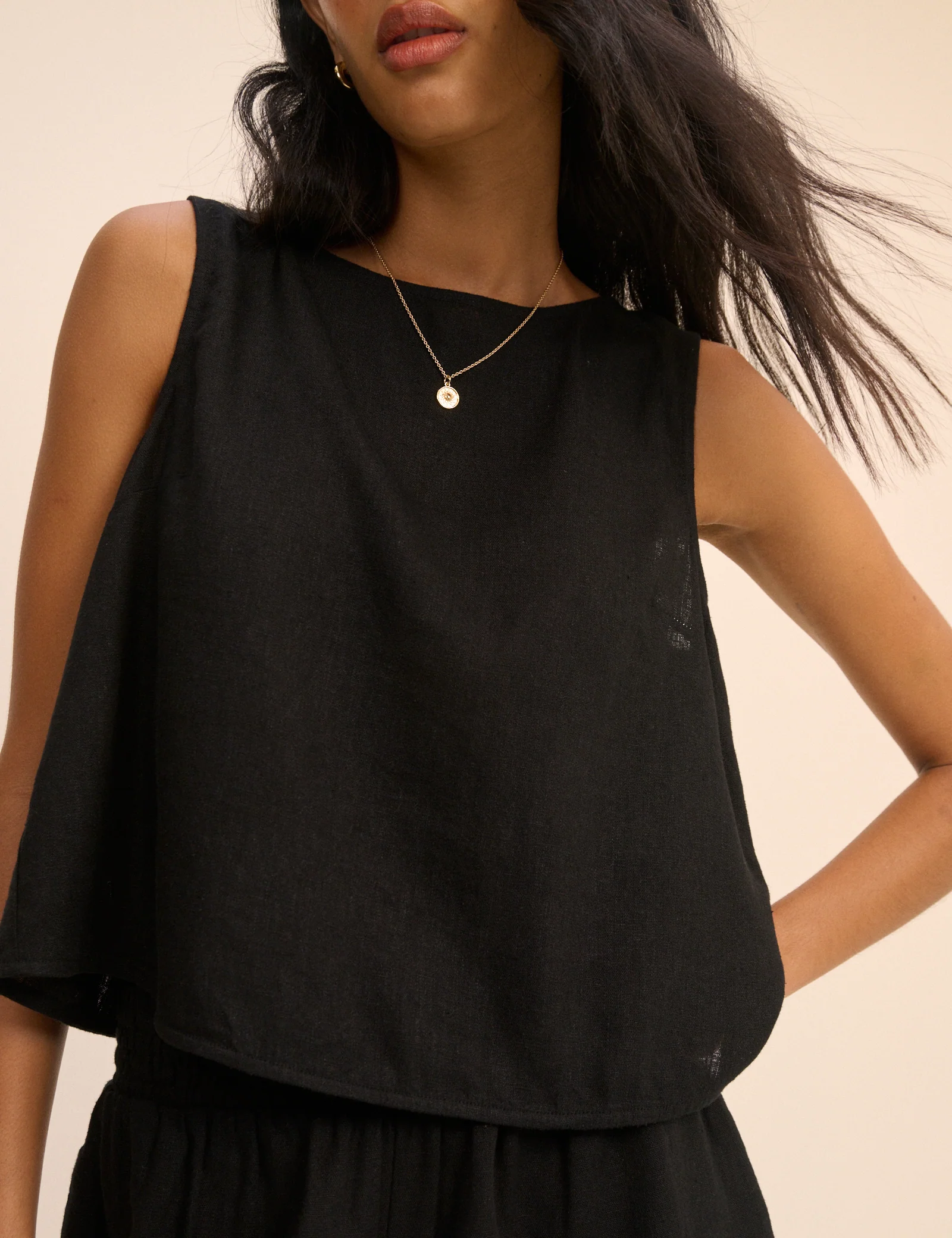 Black Wrap Detail Tank Top - Image 2