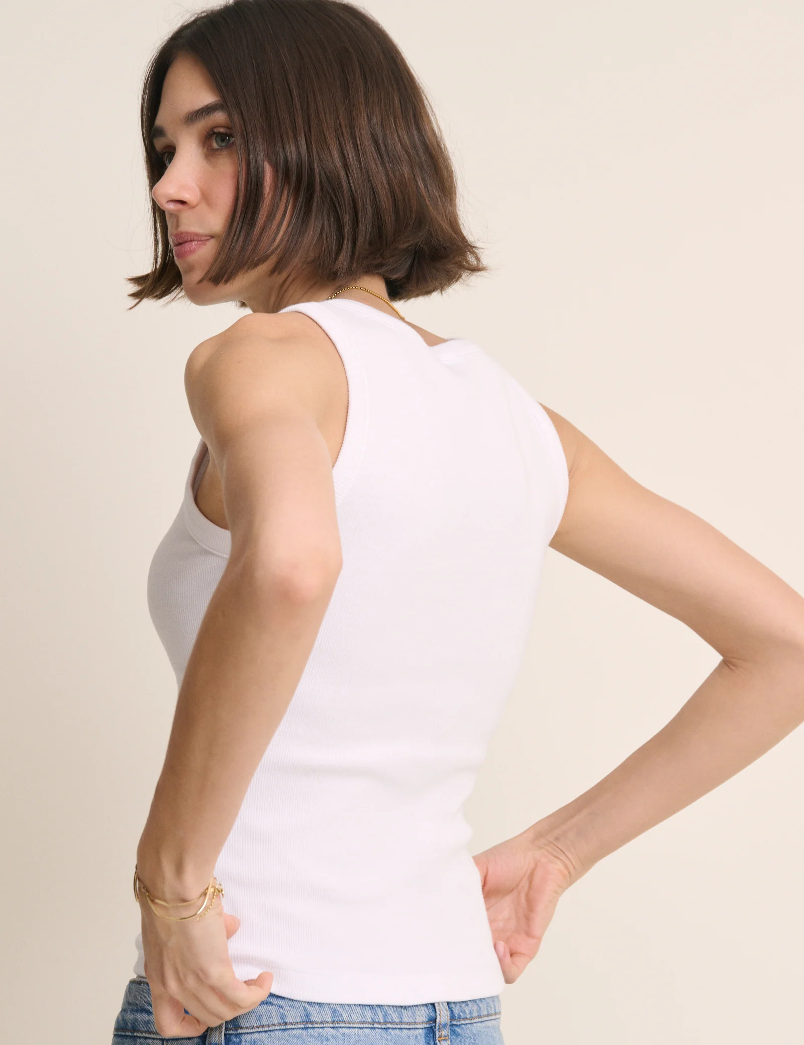 White Ribbed V-Neck Vest - Image 4