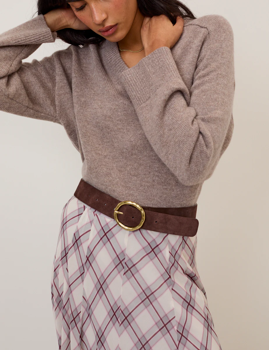 Beige V-Neck Wool Jumper - Image 3