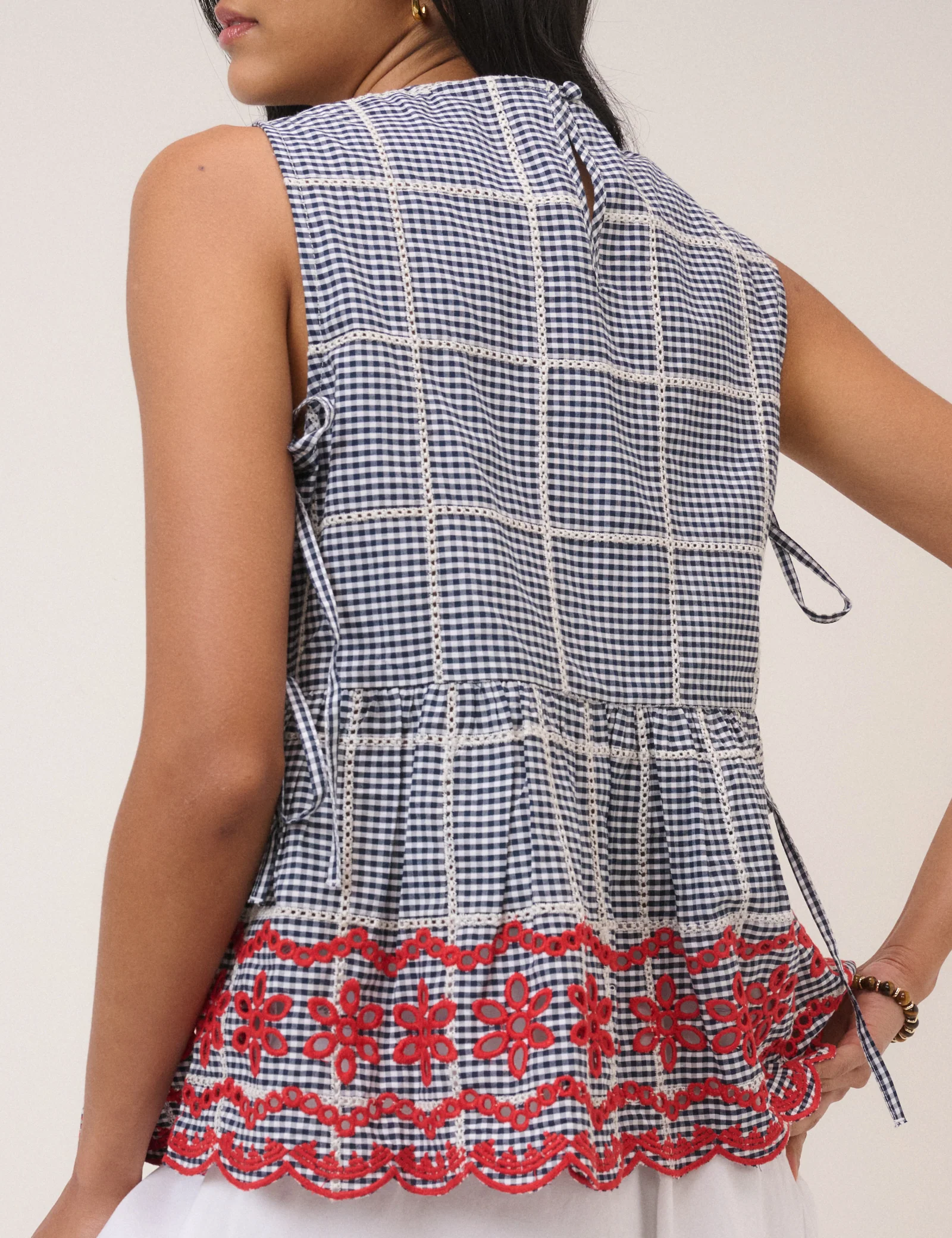 Black Gingham Embroidered Top & Trousers Set - Image 5