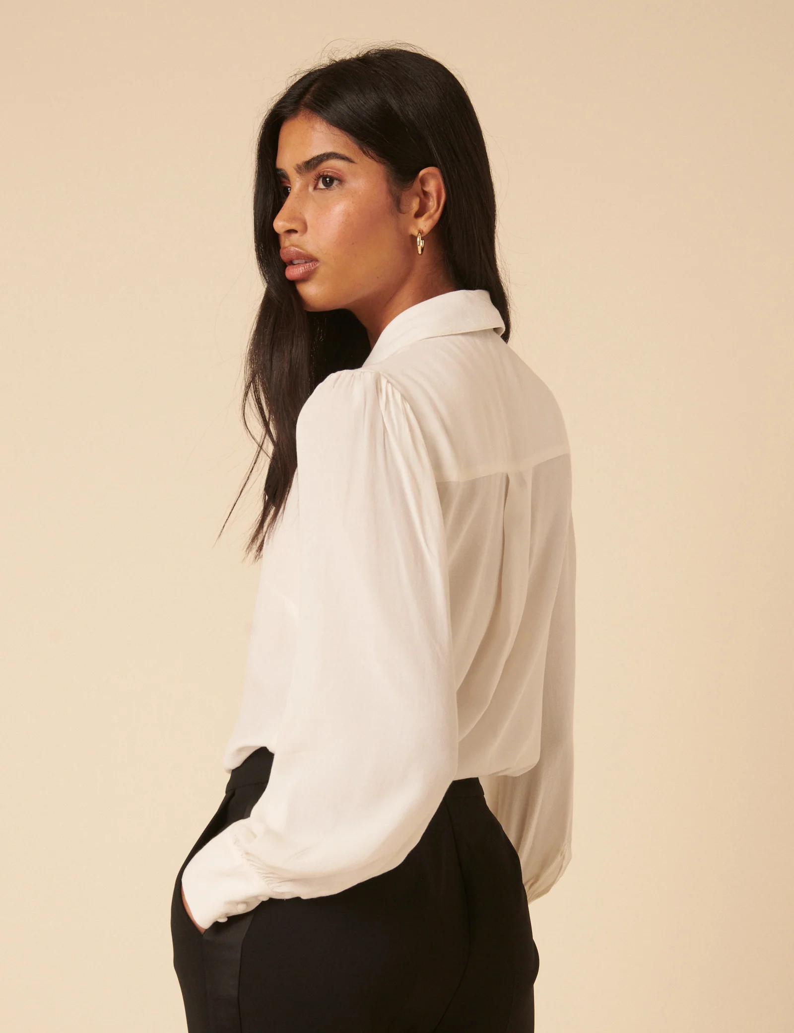 White Bow Tie Neck Blouse - Image 5
